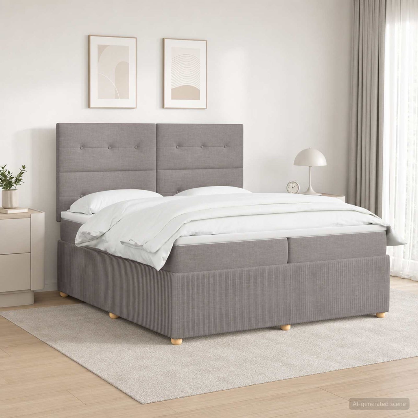 LED Boxspring Ágy Mattal Tópszínű 200 x 200 cm Szövet