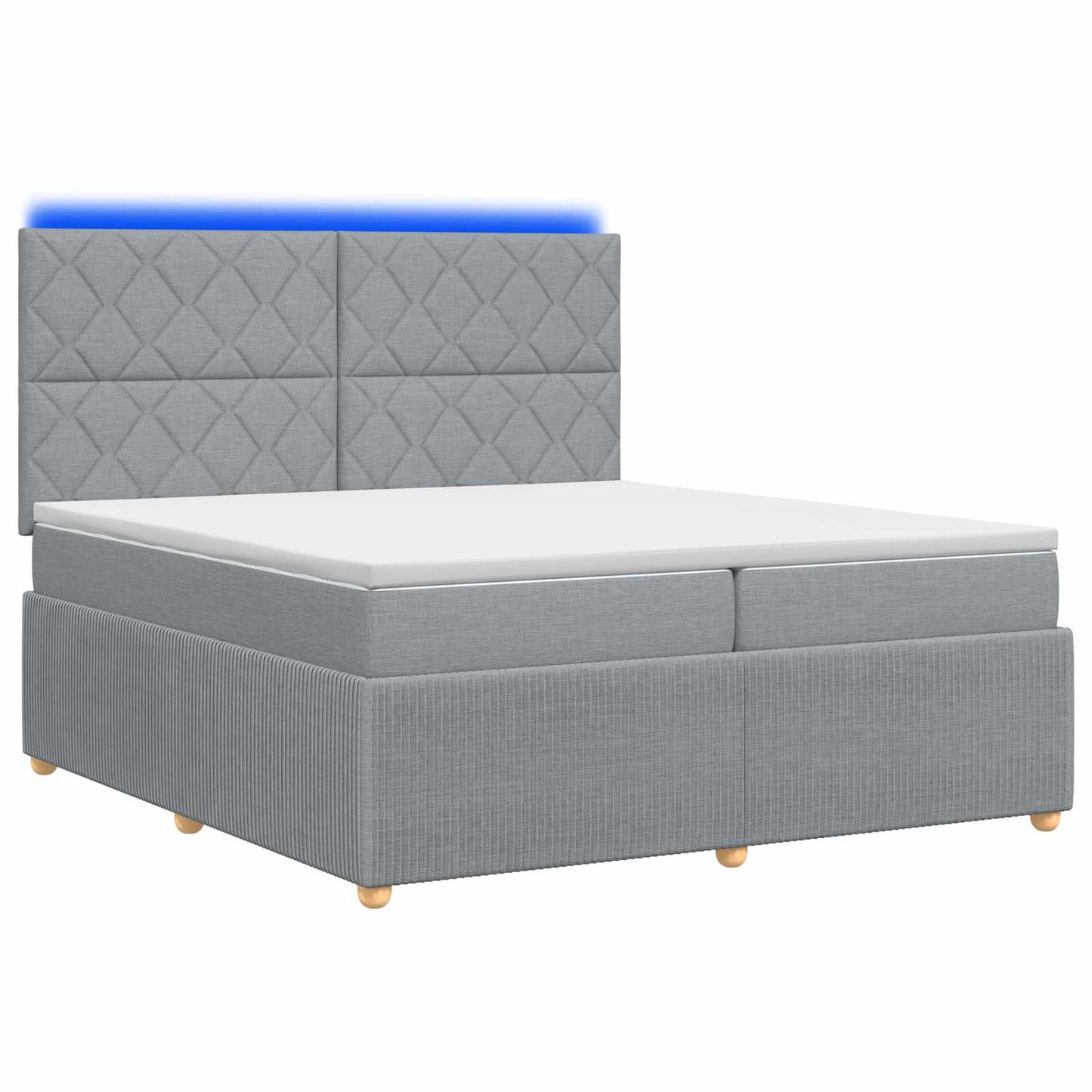 LED Boxspring Ágy Mattal Világosszürke 200 x 200 cm Szövet