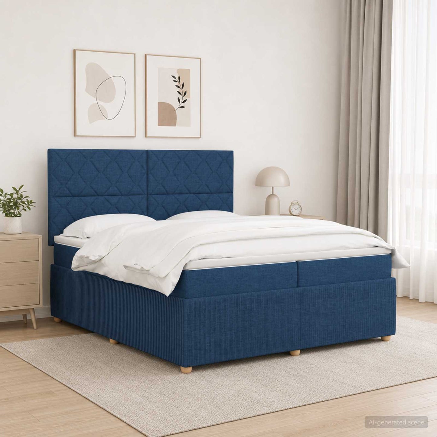 LED Boxspring Ágy Mattal fejtámlával Kék 200 x 200 cm Szövet