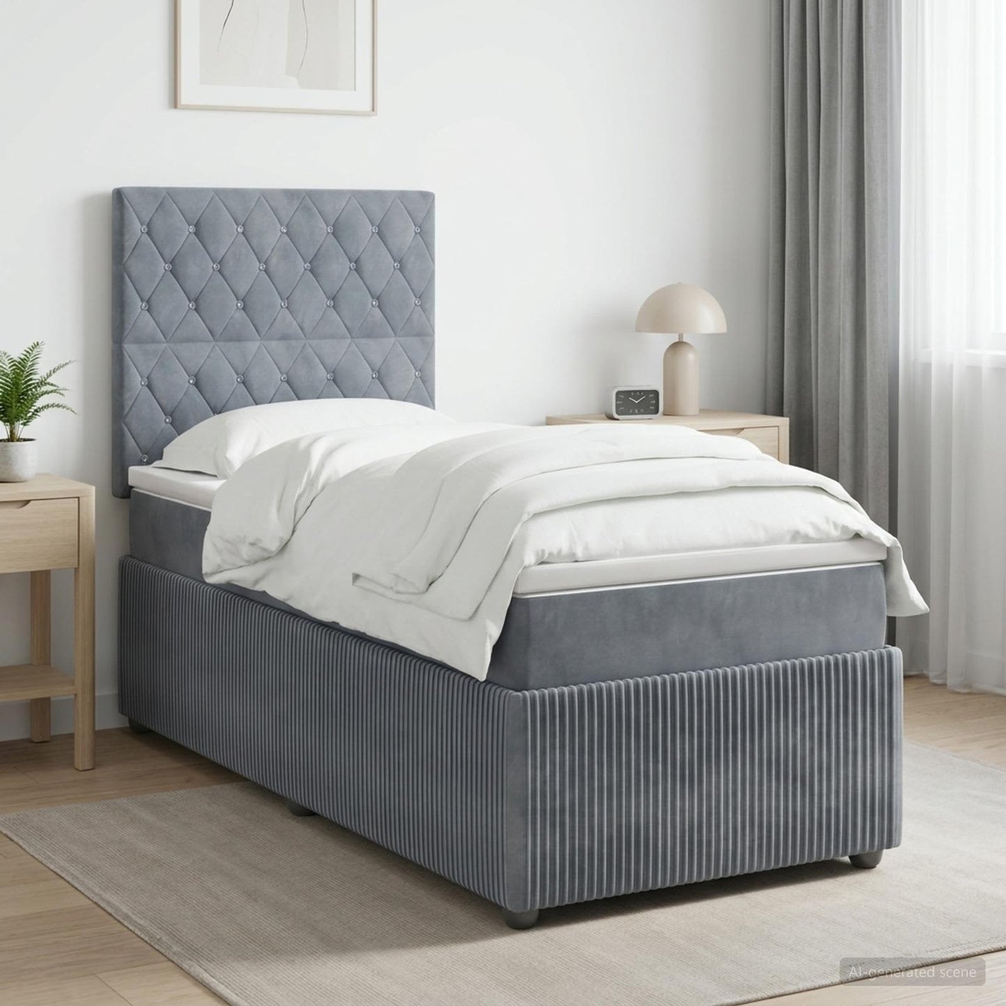 LED Boxspring Ágy Mattal Sötétszürke 100 x 200 cm Bársony