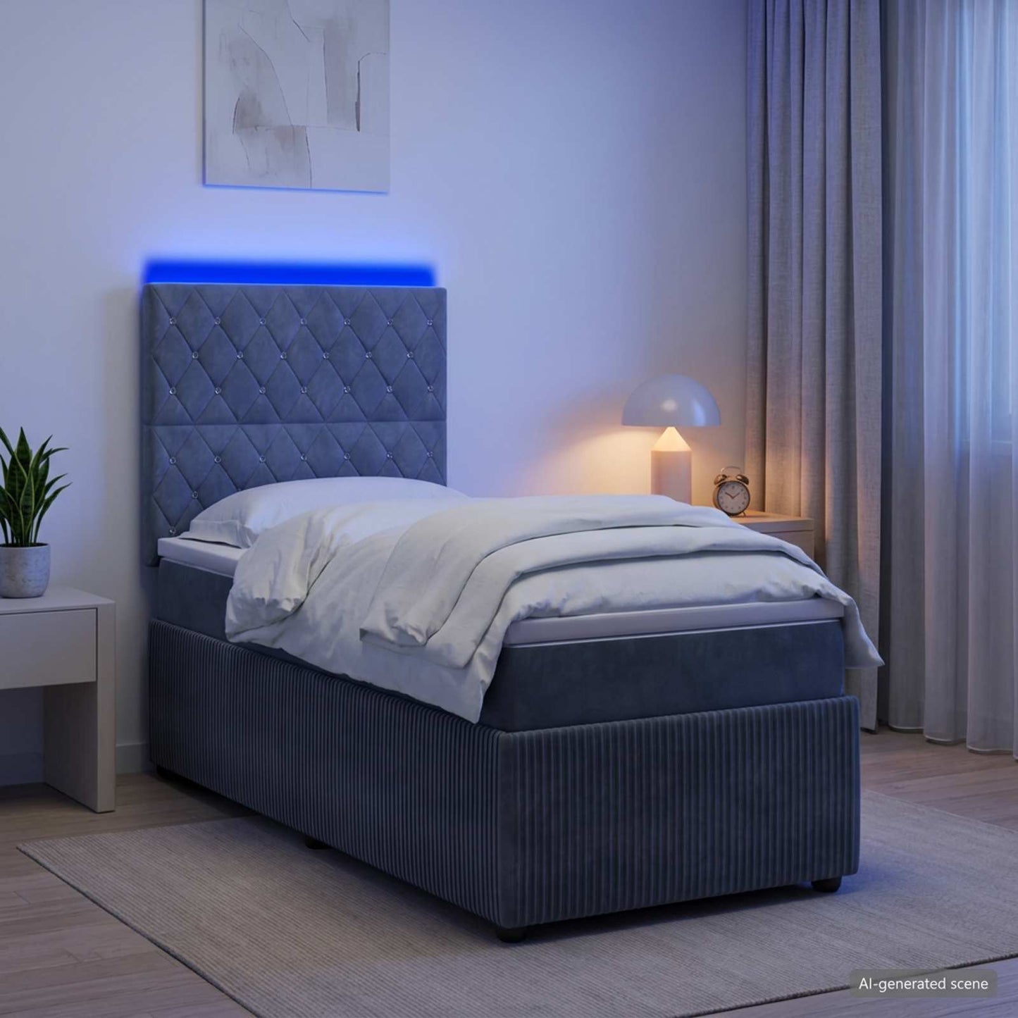 LED Boxspring Ágy Mattal Sötétszürke 90 x 190 cm Bársony