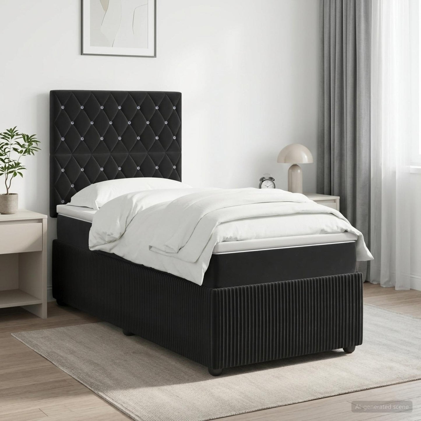 LED Boxspring Ágy Mattal Fekete 100 x 200 cm Bársony