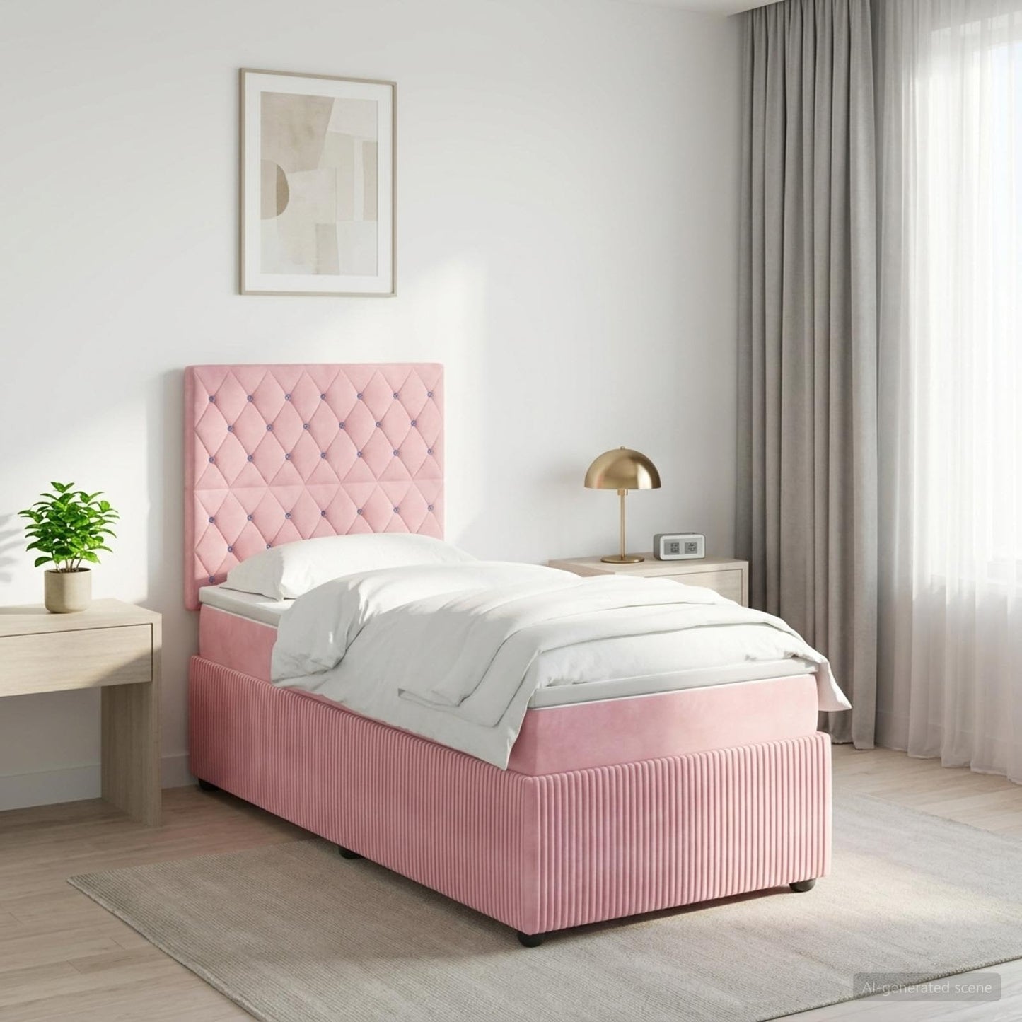 LED Boxspring Ágy Mattal Rózsaszín 100 x 200 cm Bársony