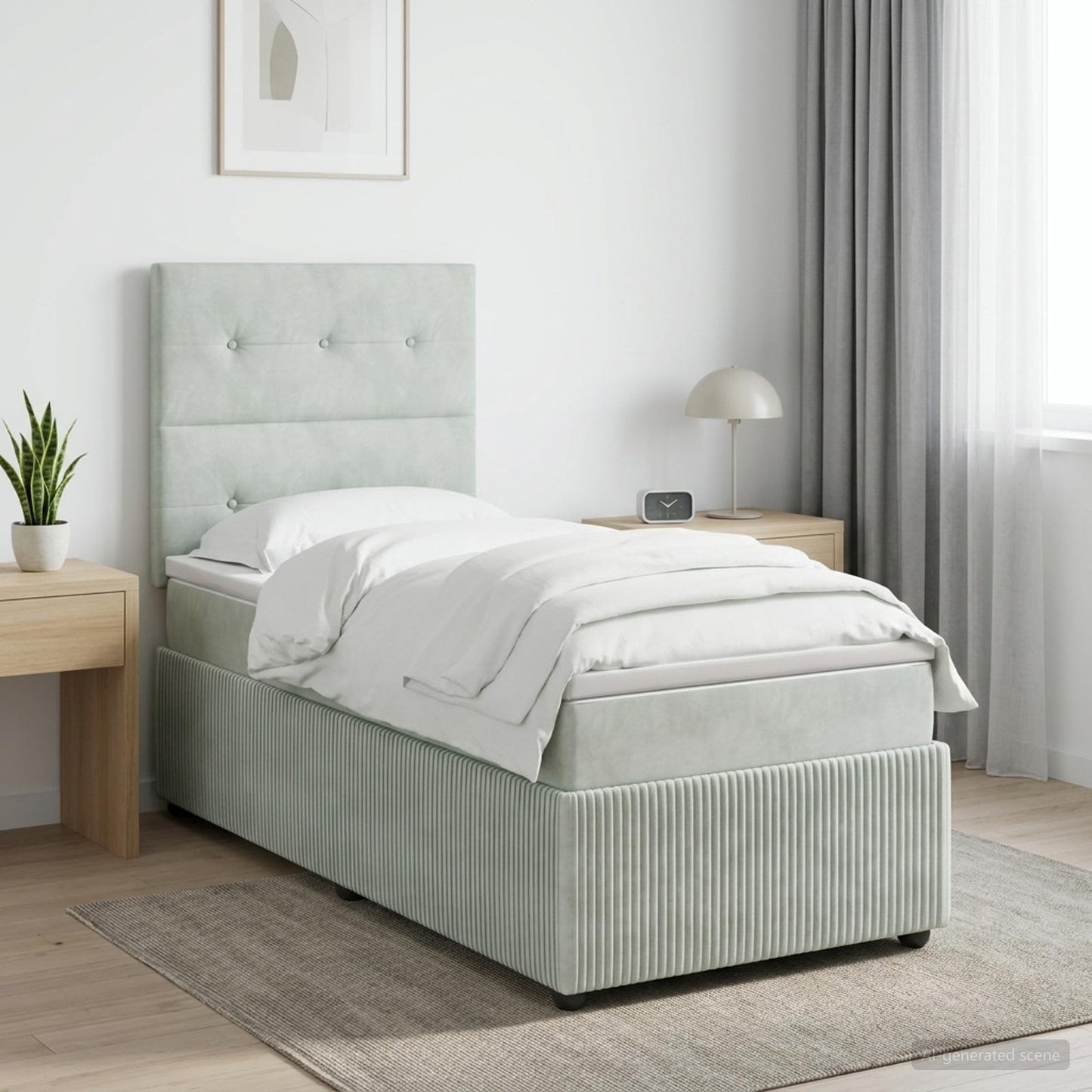 LED Boxspring Ágy Mattal Világosszürke 90 x 190 cm Bársony