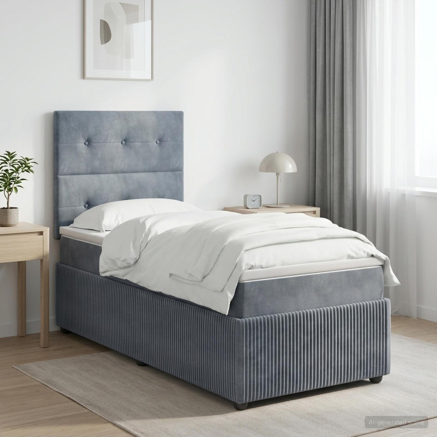 LED Boxspring Ágy Mattal Sötétszürke 90 x 190 cm Bársony