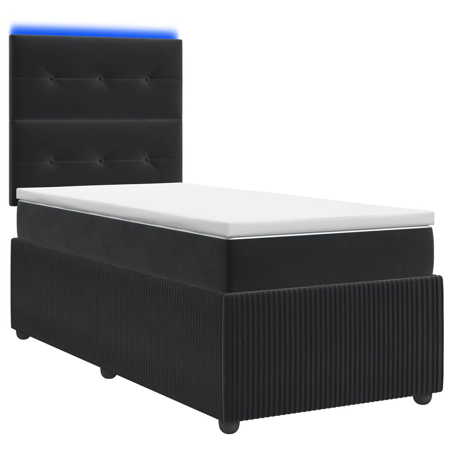 LED Boxspring Ágy Mattal fejtámlával Fekete 80 x 200 cm Bársony