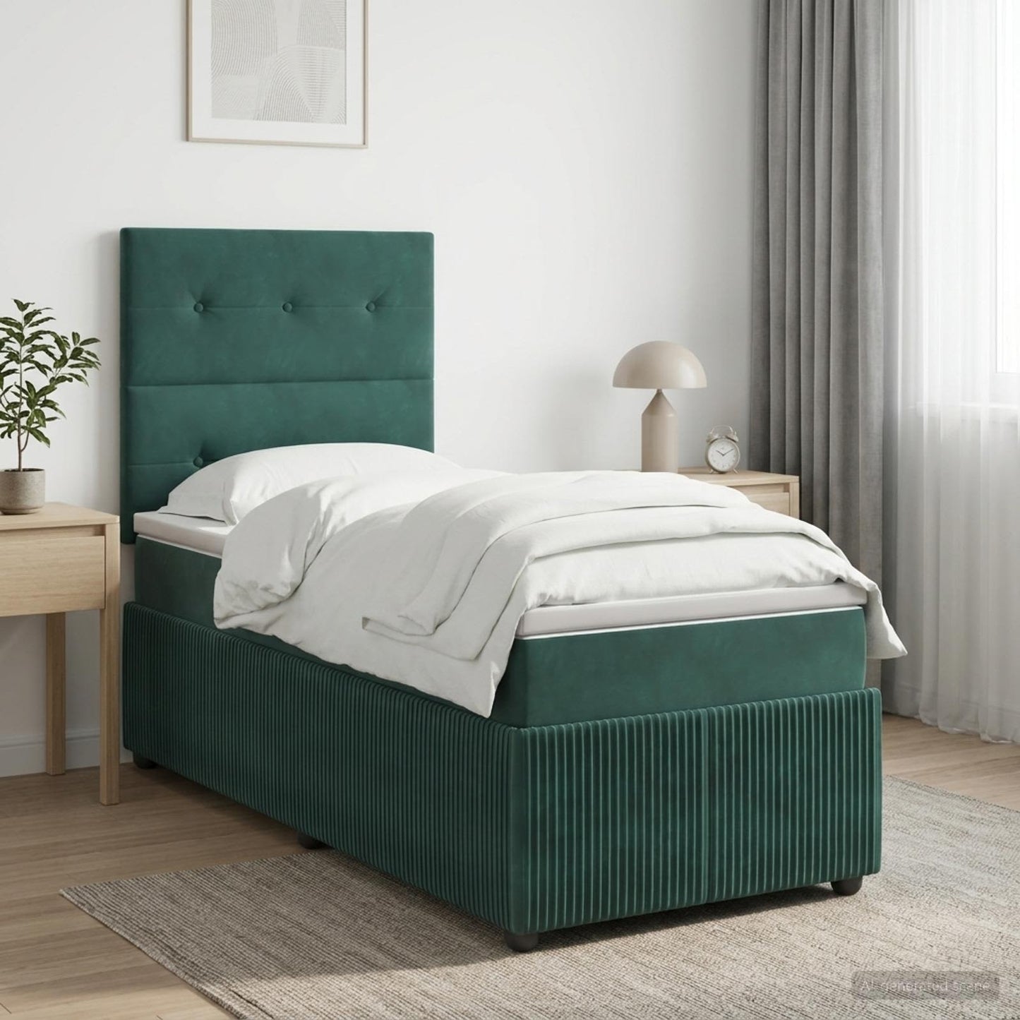 LED Boxspring Ágy Mattal Sötétzöld 80 x 200 cm Bársony