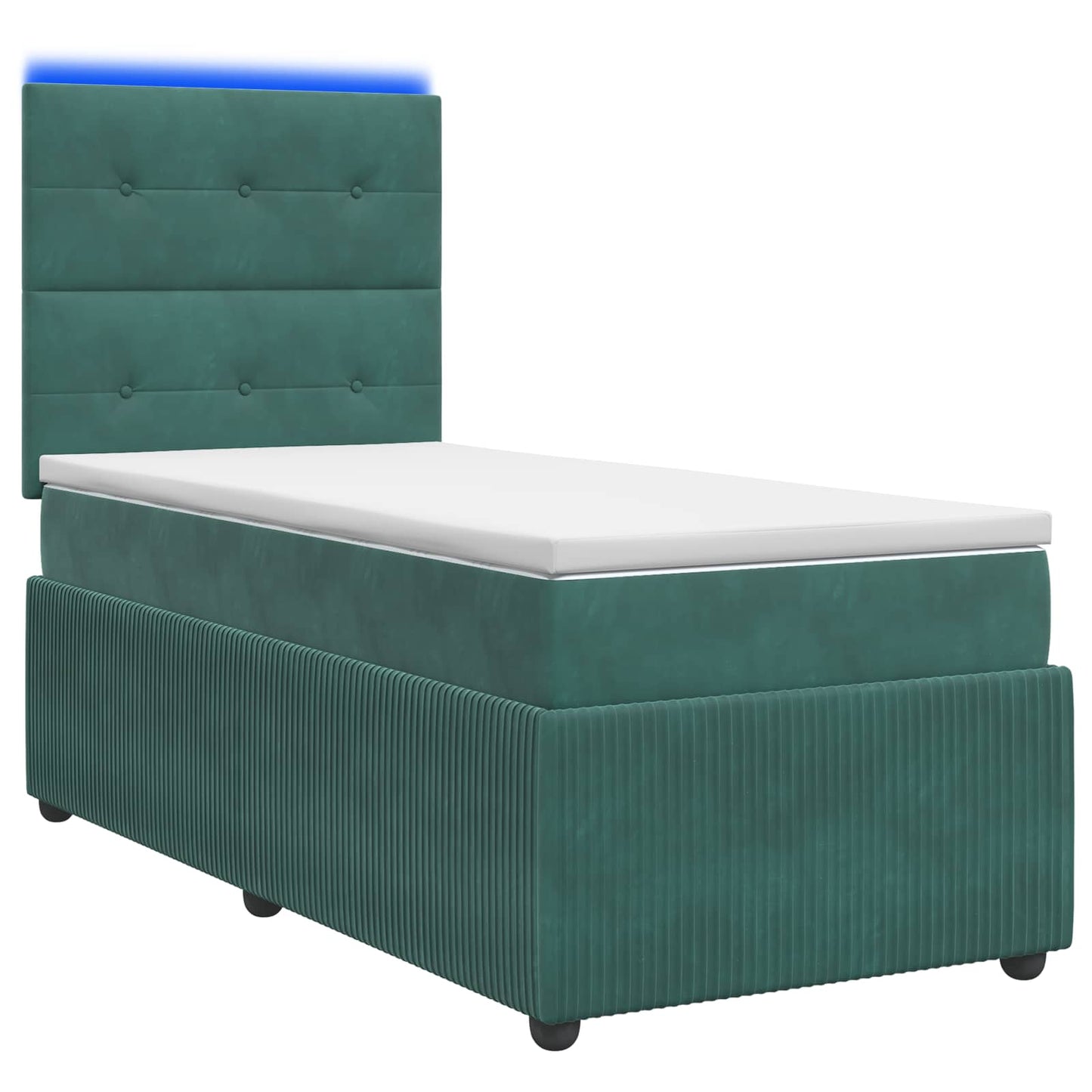 LED Boxspring Ágy Mattal Sötétzöld 80 x 200 cm Bársony