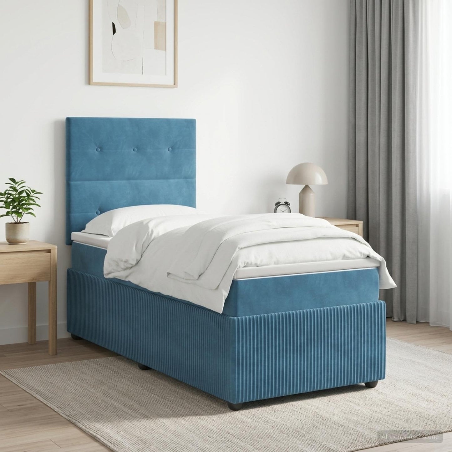 LED Boxspring Ágy Mattal fejtámlával Kék 100 x 200 cm Bársony