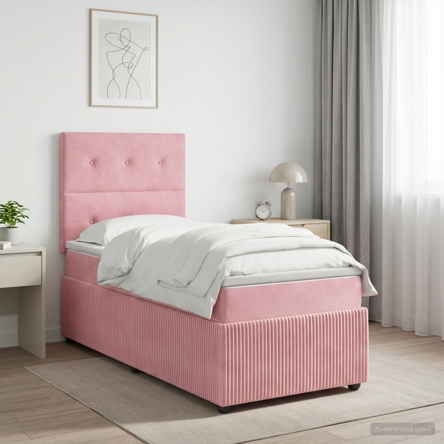 LED Boxspring Ágy Mattal Rózsaszín 90 x 190 cm Bársony