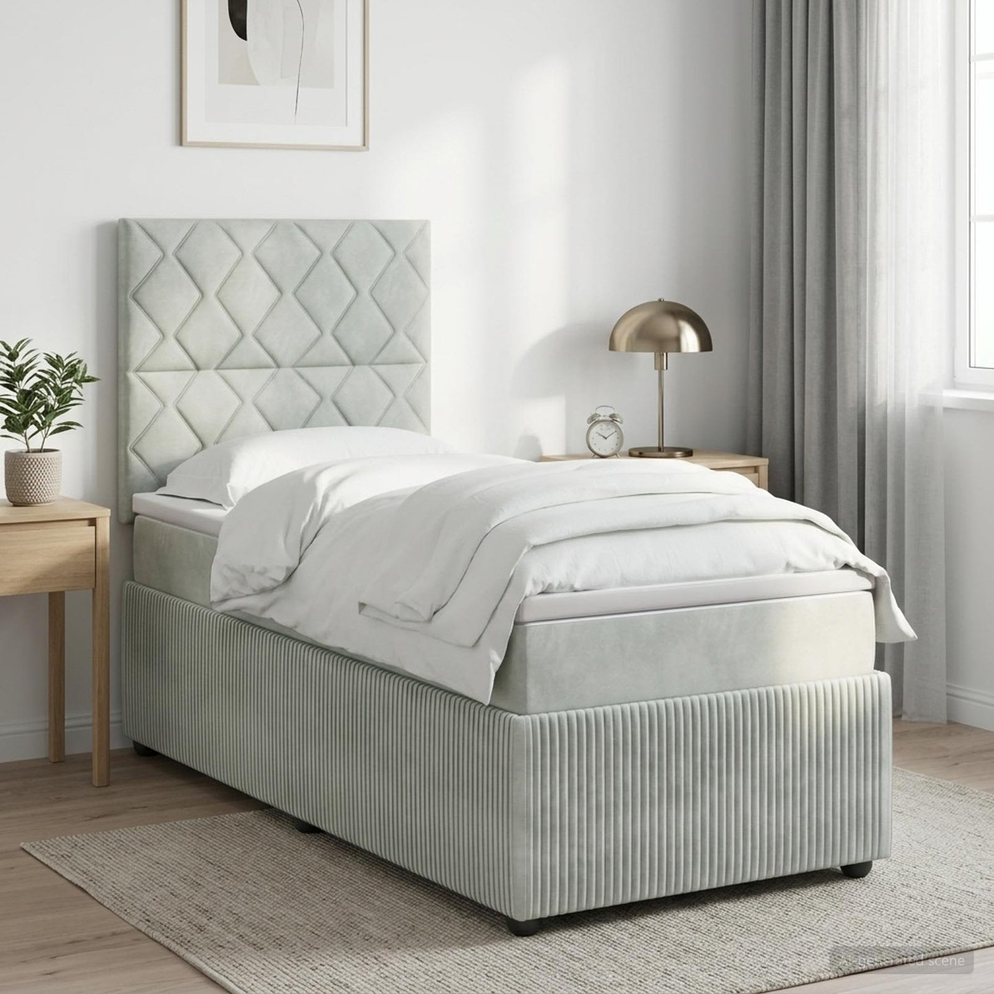 LED Boxspring Ágy Mattal Világosszürke 90 x 200 cm Bársony