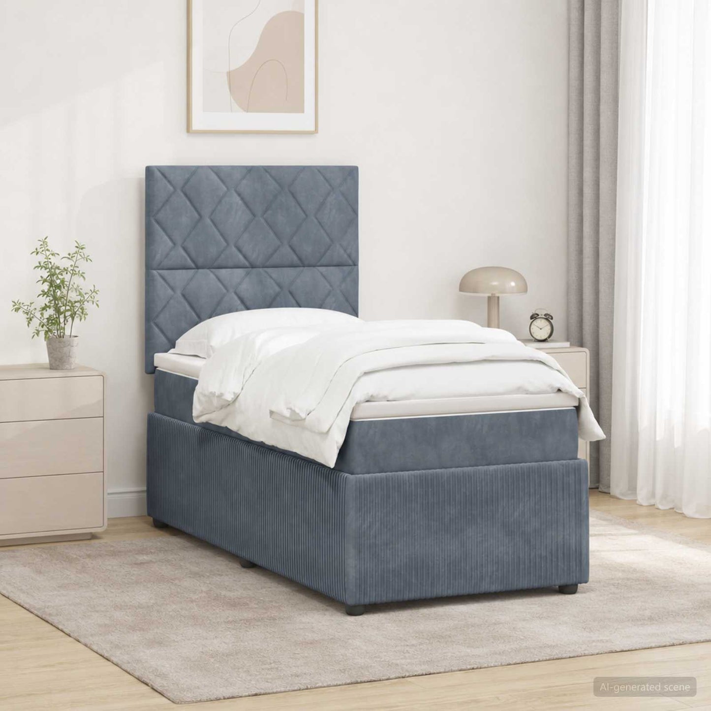 LED Boxspring Ágy Mattal Sötétszürke 90 x 190 cm Bársony