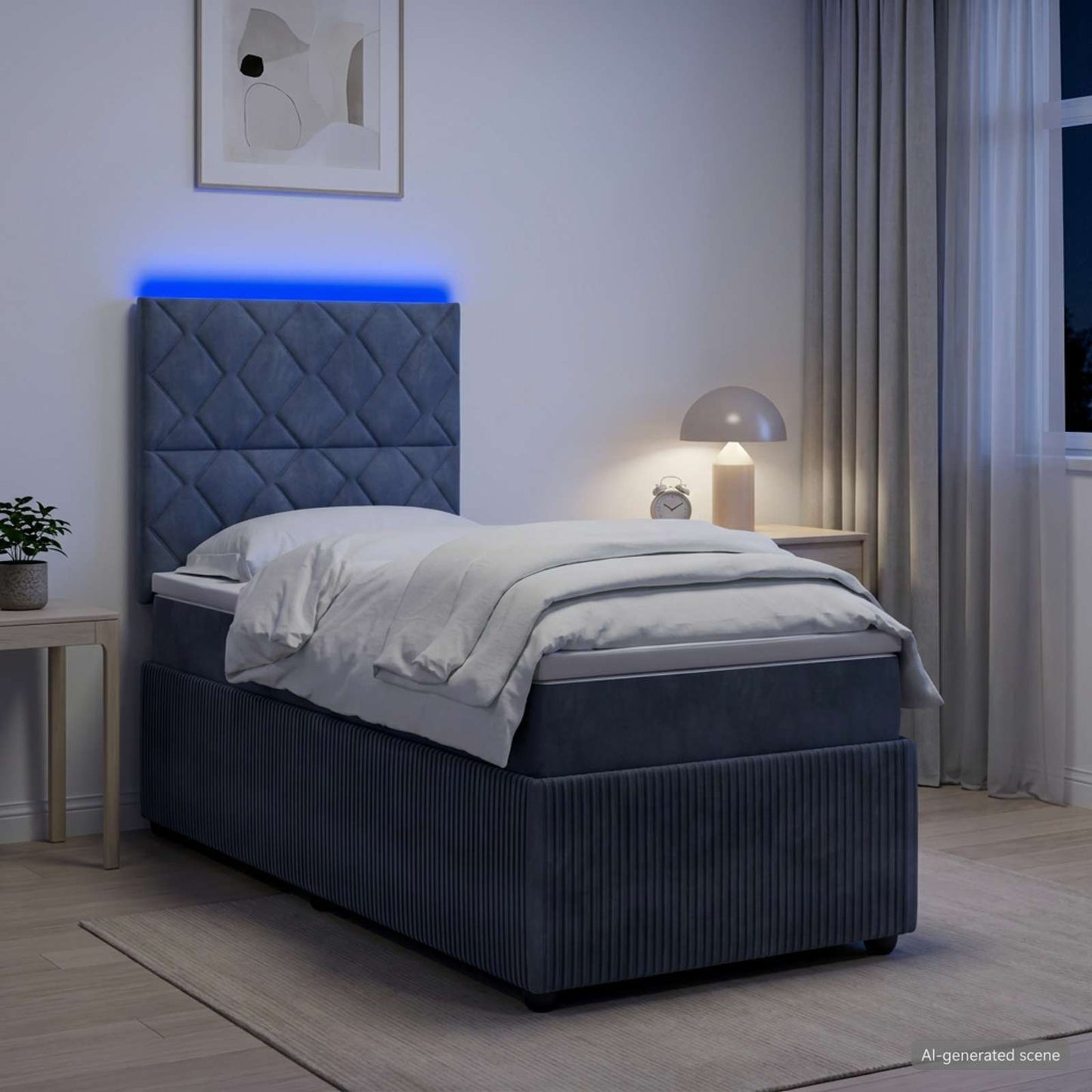 LED Boxspring Ágy Mattal Sötétszürke 90 x 190 cm Bársony
