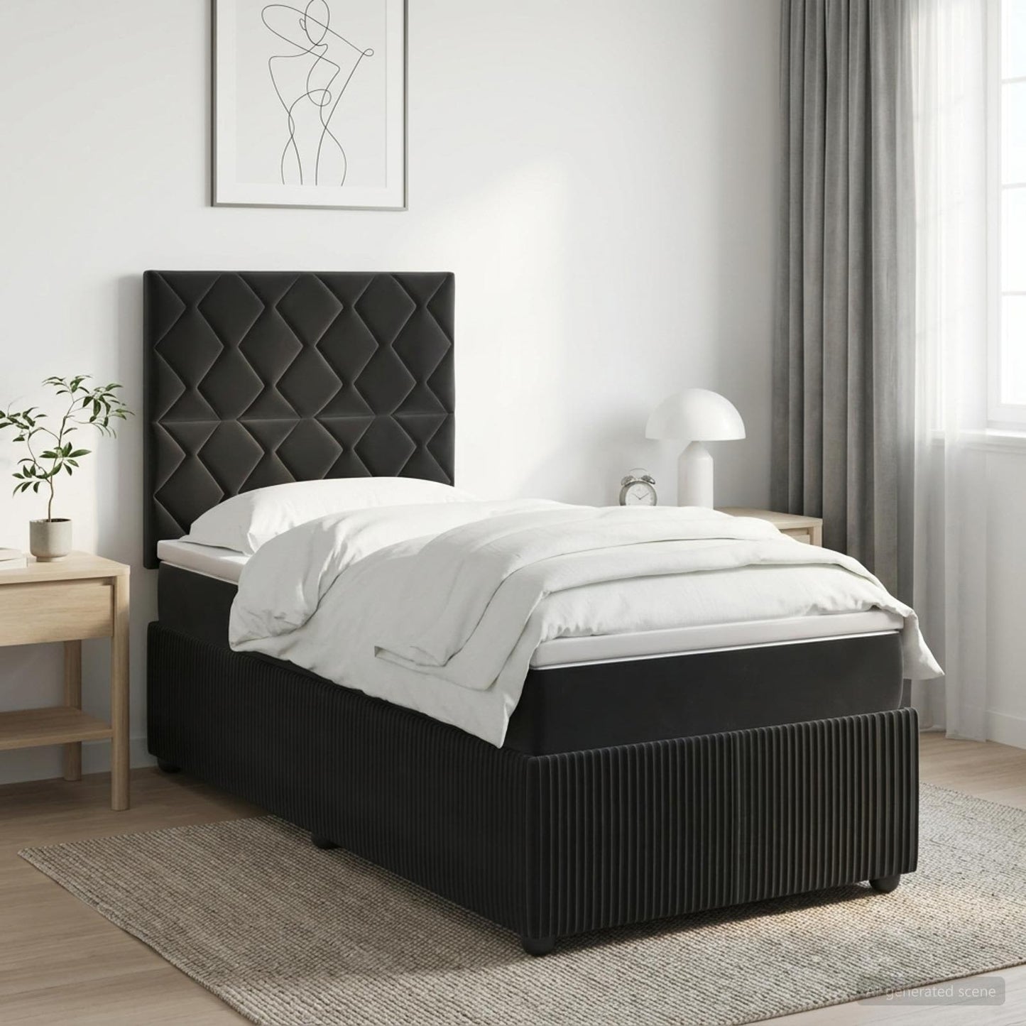LED Boxspring Ágy Mattal fejtámlával Fekete 90 x 190 cm Bársony