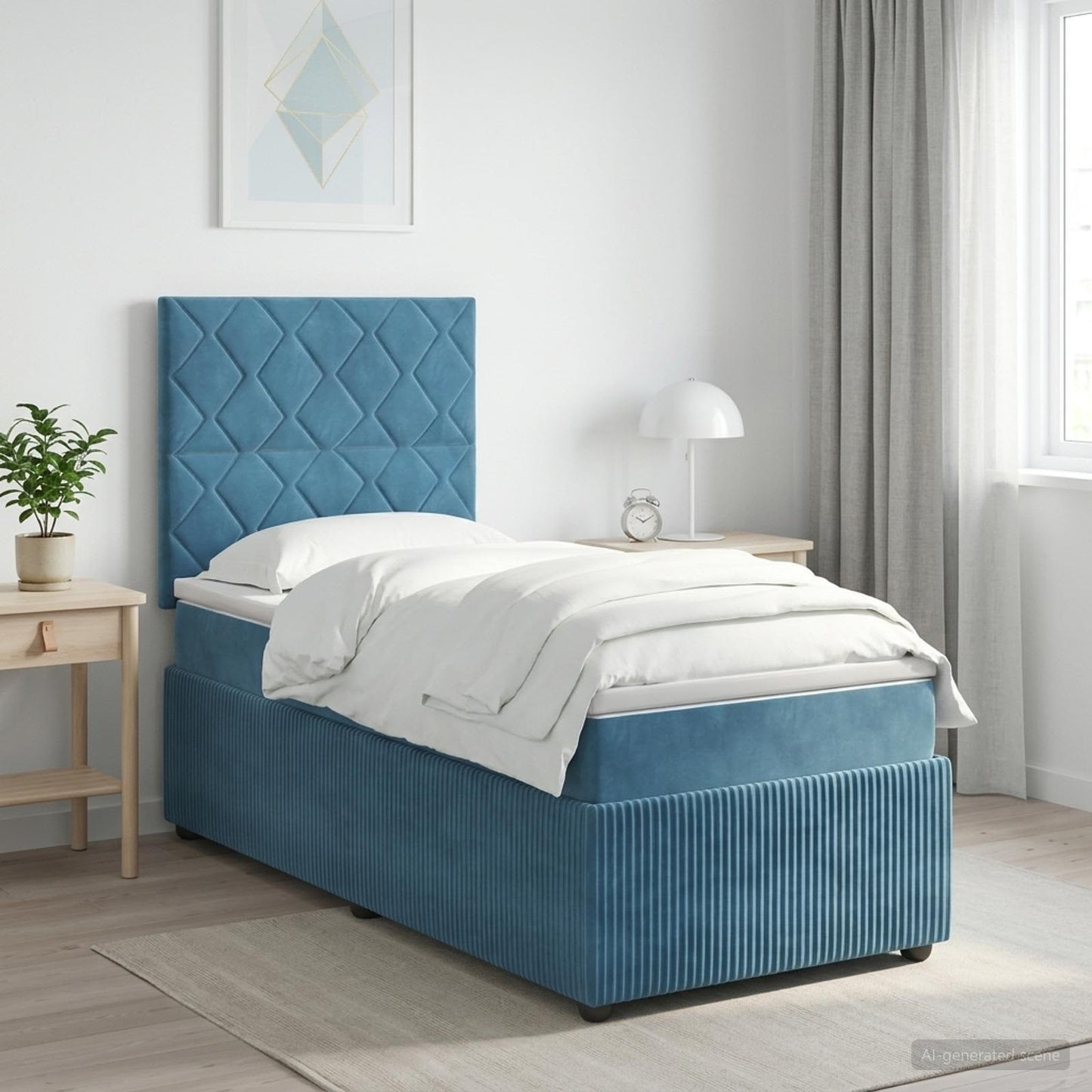 LED Boxspring Ágy Mattal fejtámlával Kék 100 x 200 cm Bársony