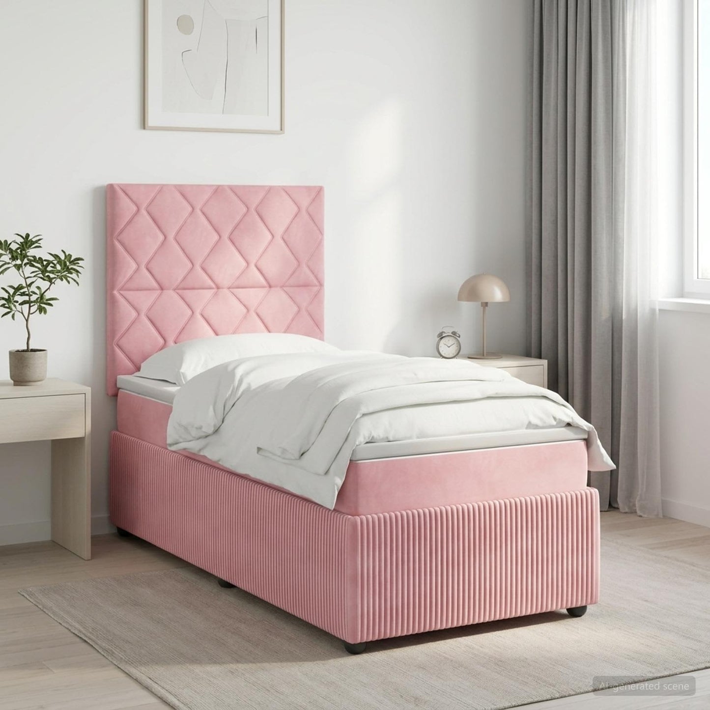 LED Boxspring Ágy Mattal Rózsaszín 80 x 200 cm Bársony