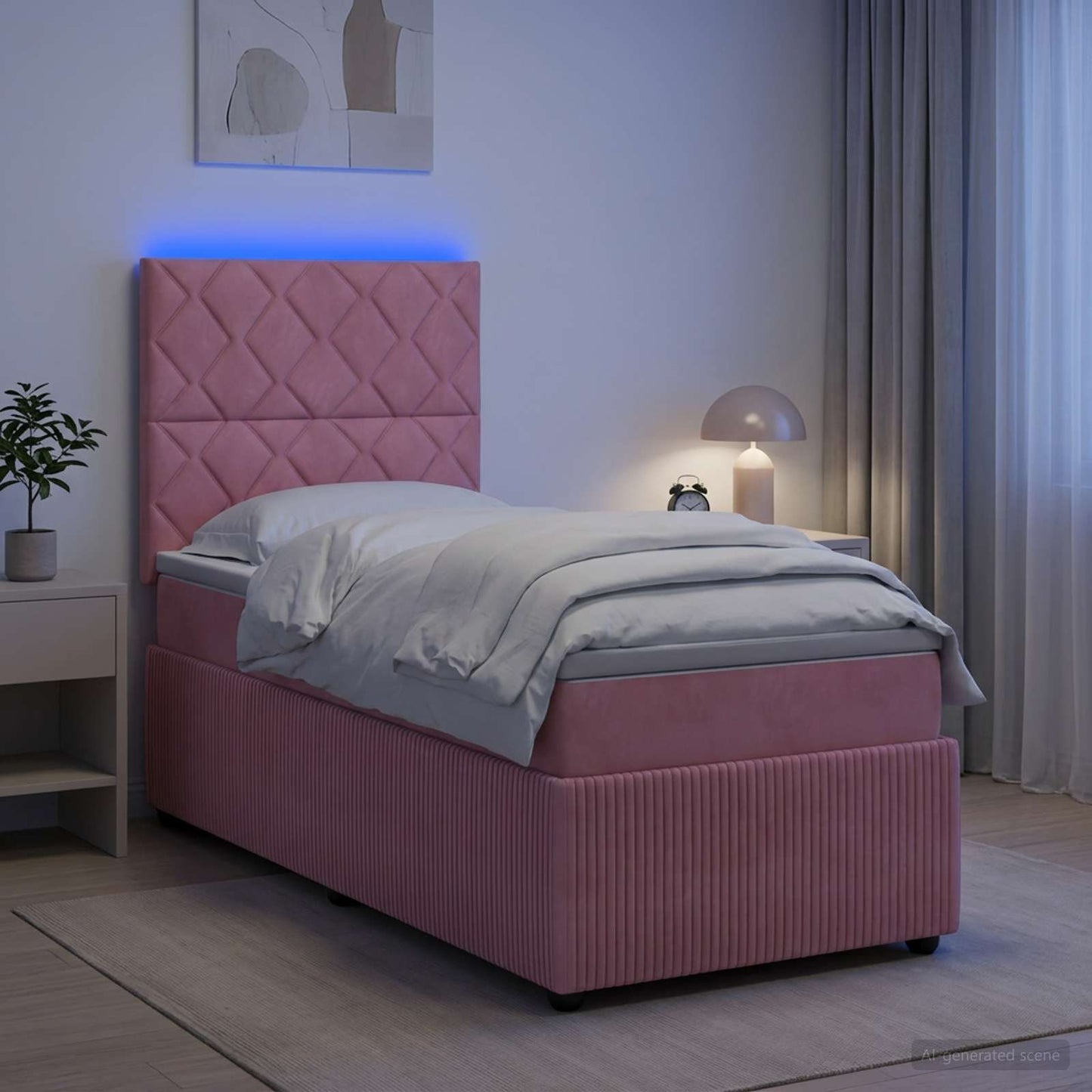 LED Boxspring Ágy Mattal Rózsaszín 100 x 200 cm Bársony