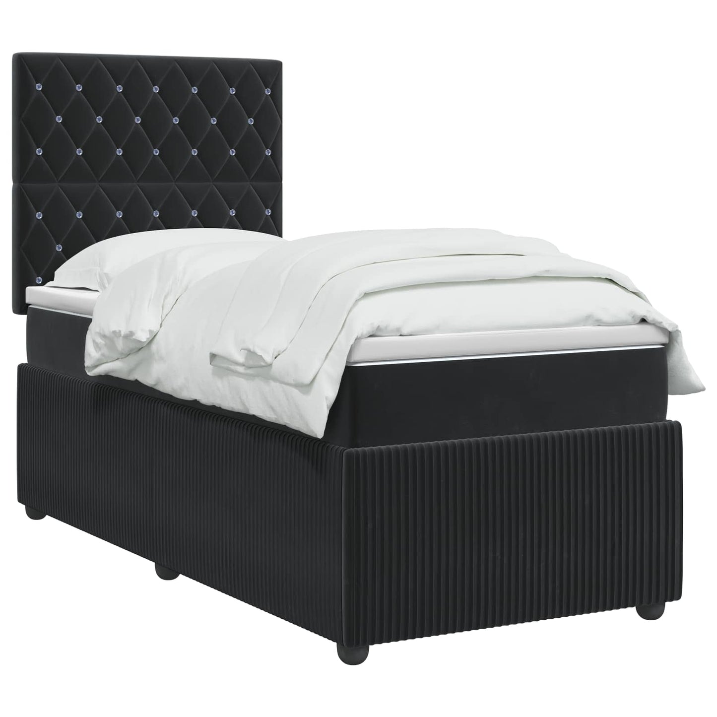LED Boxspring Ágy Mattal fejtámlával Fekete 90 x 190 cm Bársony