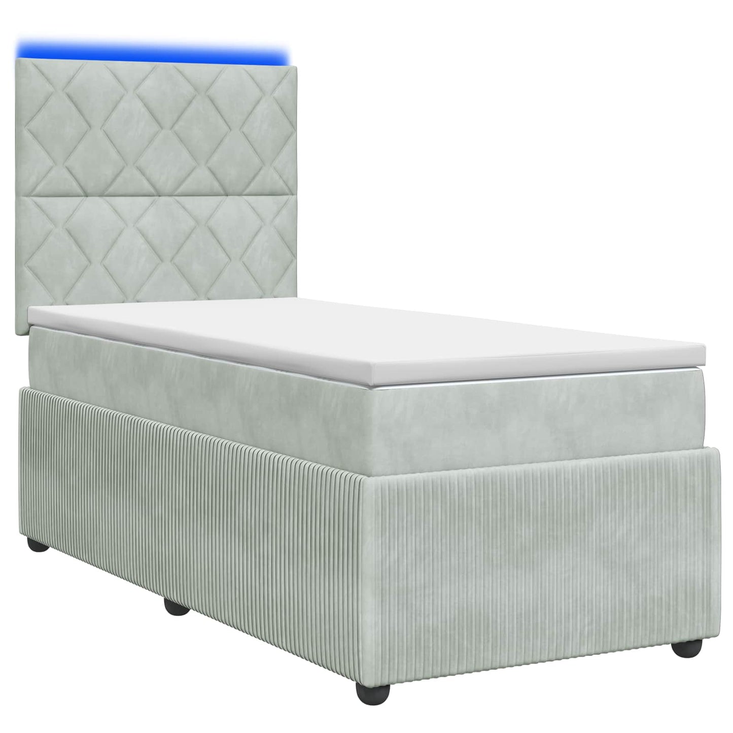 LED Boxspring Ágy Mattal Világosszürke 90 x 190 cm Bársony