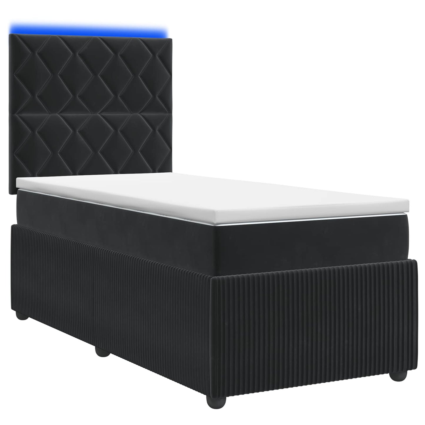LED Boxspring Ágy Mattal fejtámlával Fekete 90 x 190 cm Bársony