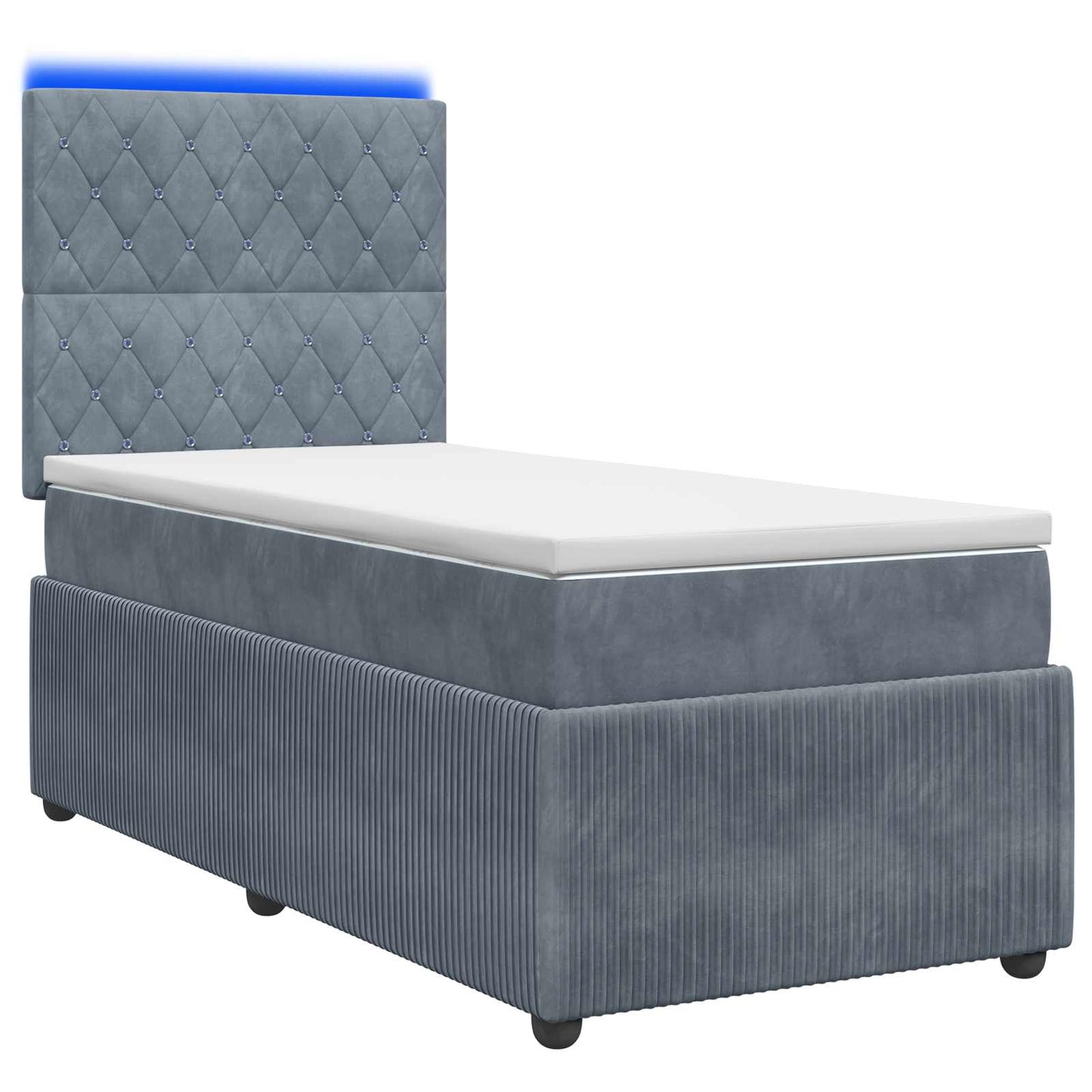 LED Boxspring Ágy Mattal Sötétszürke 90 x 200 cm Bársony
