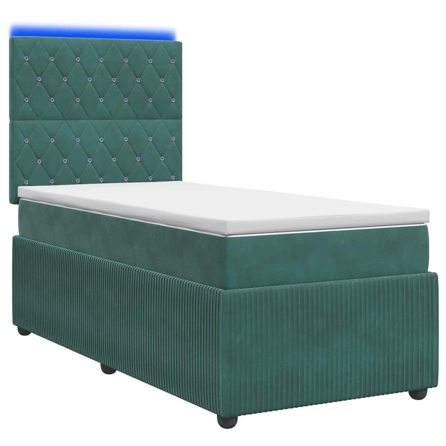 LED Boxspring Ágy Mattal Sötétzöld 100 x 200 cm Bársony