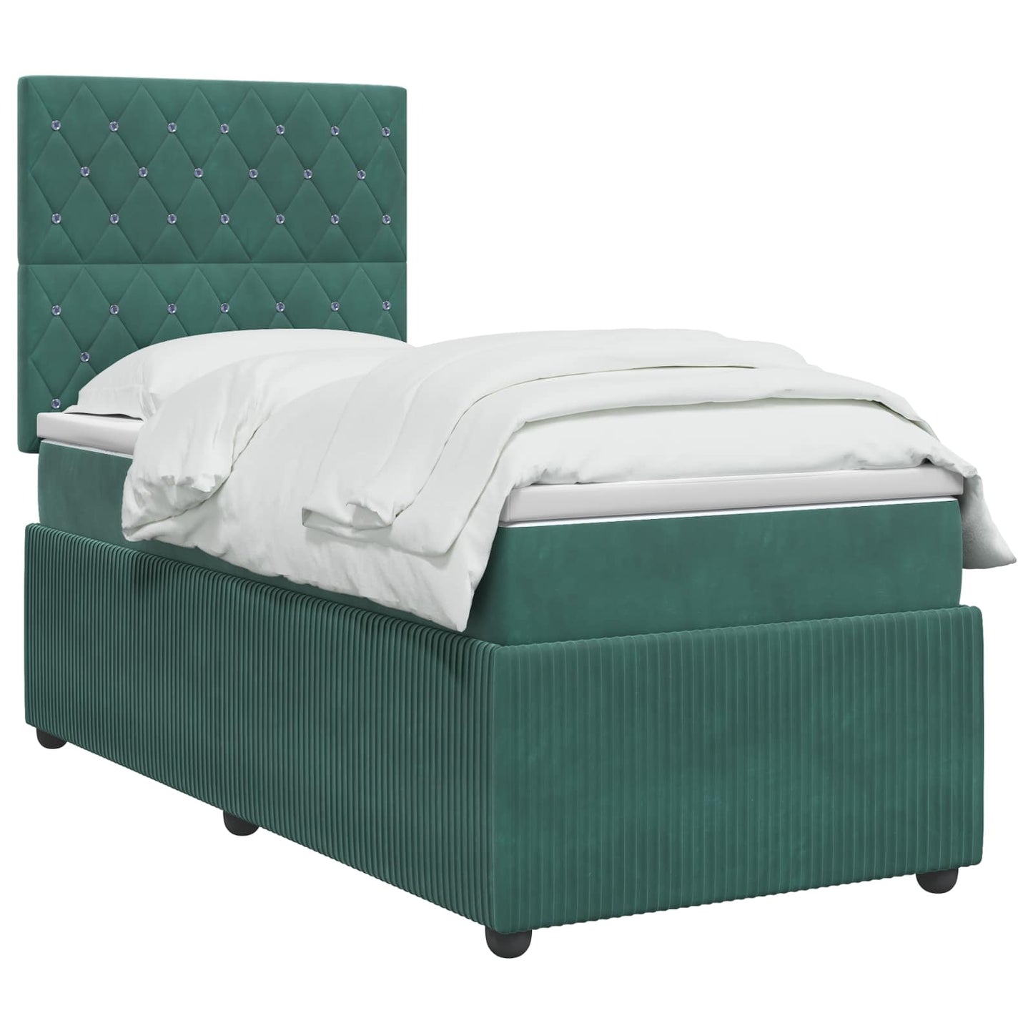 LED Boxspring Ágy Mattal Sötétzöld 100 x 200 cm Bársony
