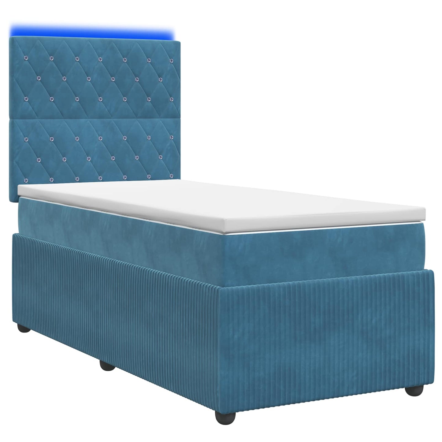 LED Boxspring Ágy Mattal fejtámlával Kék 100 x 200 cm Bársony
