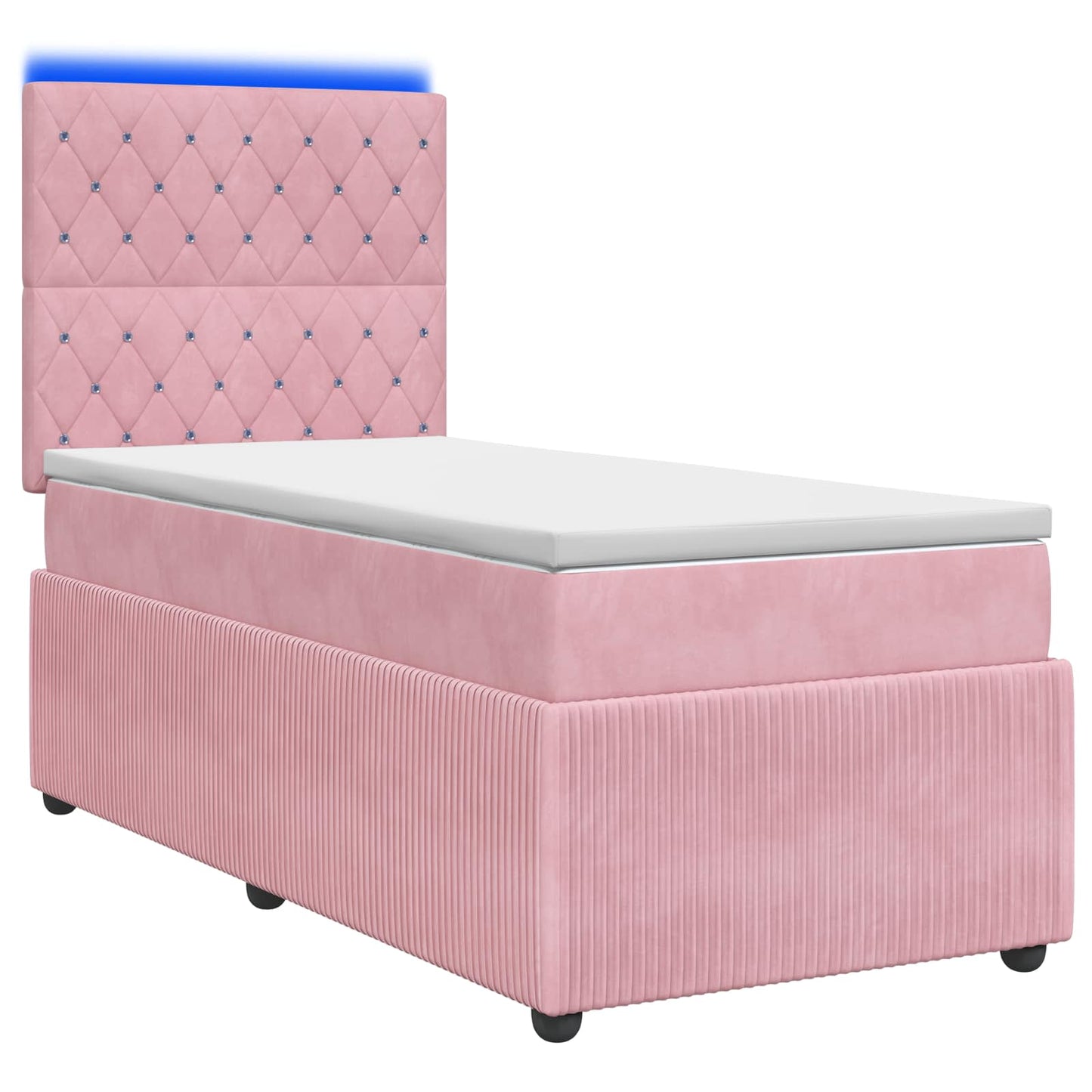 LED Boxspring Ágy Mattal Rózsaszín 100 x 200 cm Bársony