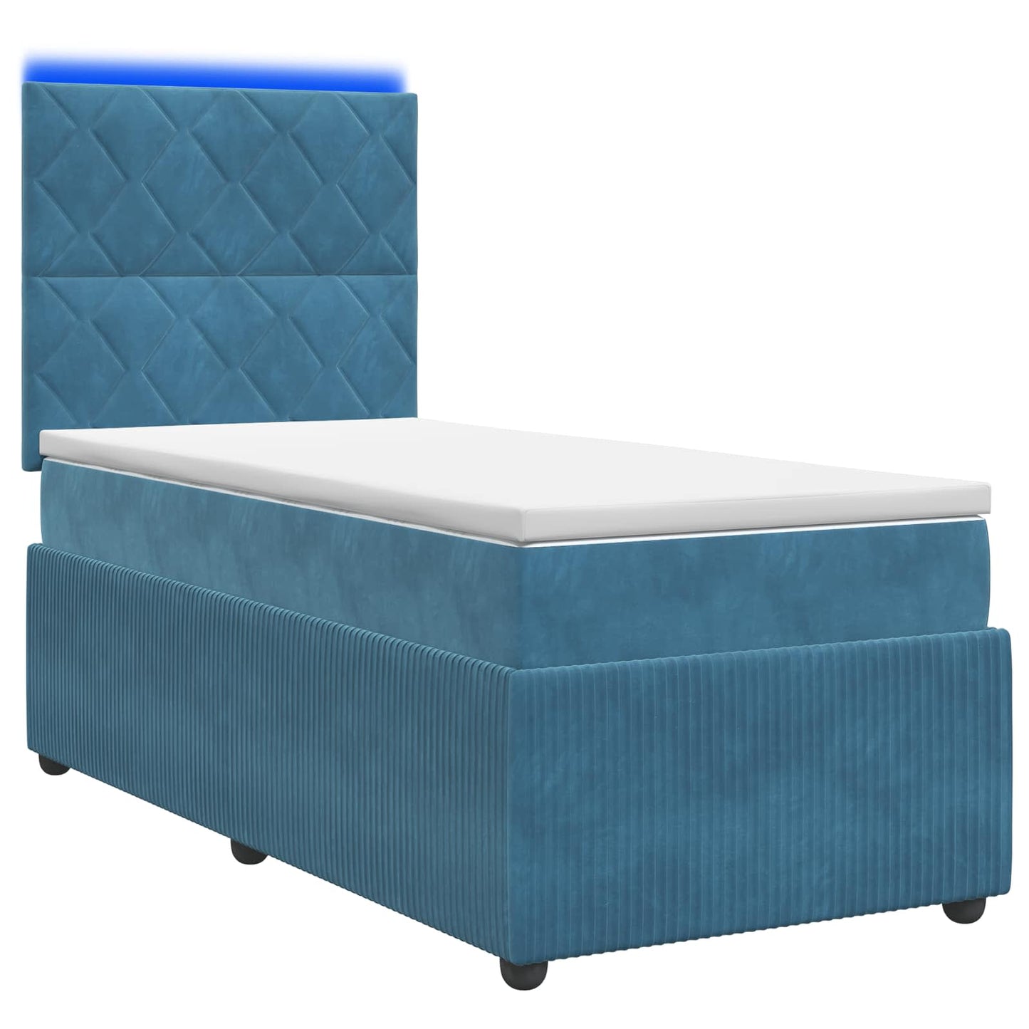 LED Boxspring Ágy Mattal fejtámlával Kék 100 x 200 cm Bársony