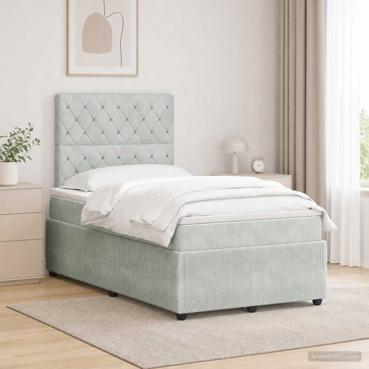 LED Boxspring Ágy Mattal Világosszürke 120 x 190 cm Bársony