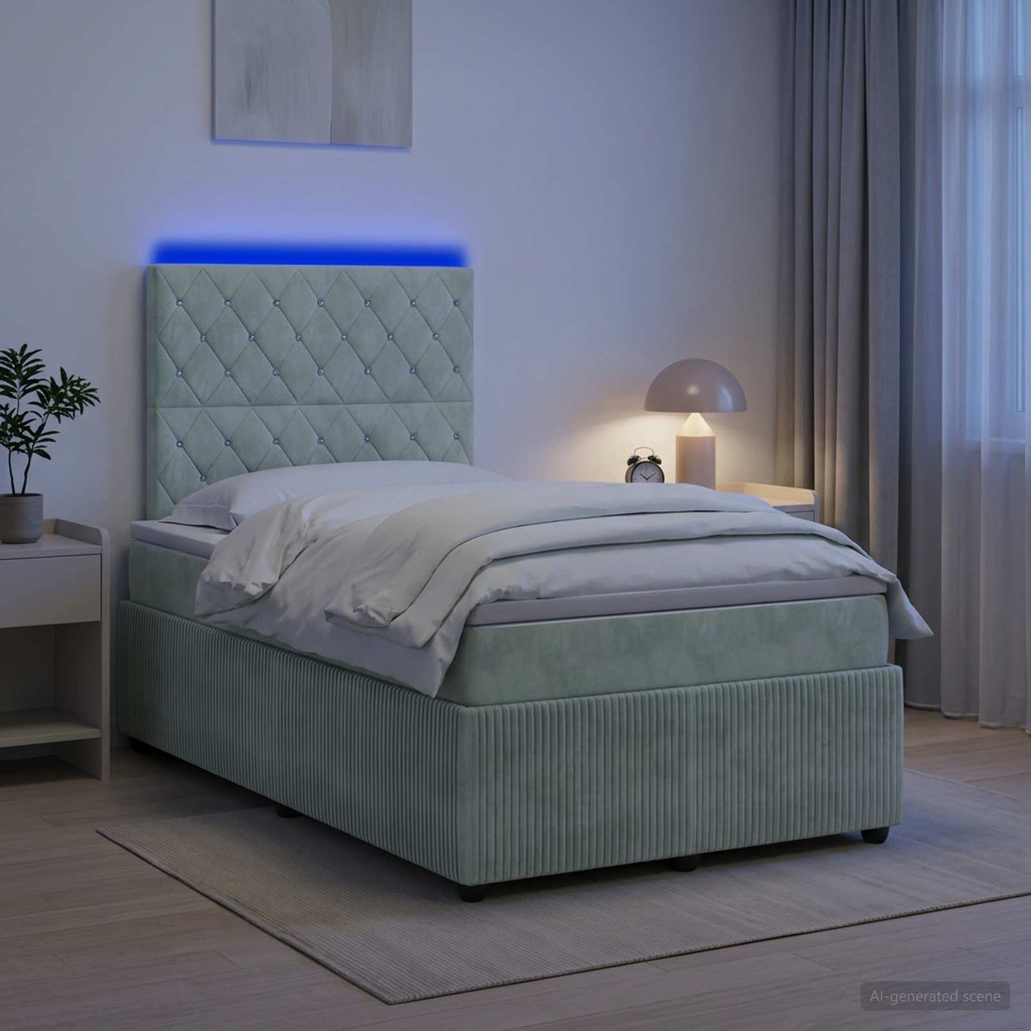 LED Boxspring Ágy Mattal Világosszürke 120 x 190 cm Bársony