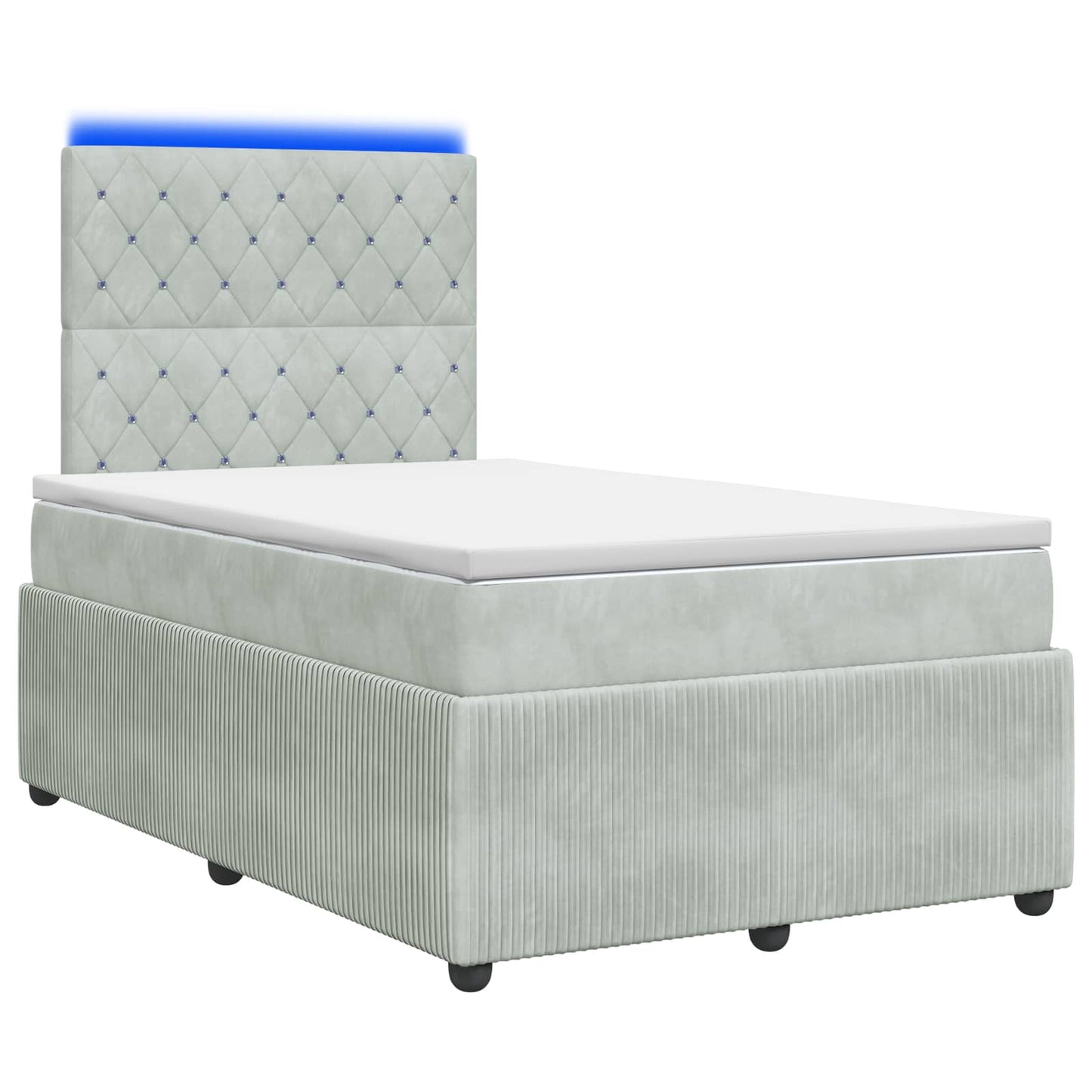 LED Boxspring Ágy Mattal Világosszürke 120 x 190 cm Bársony