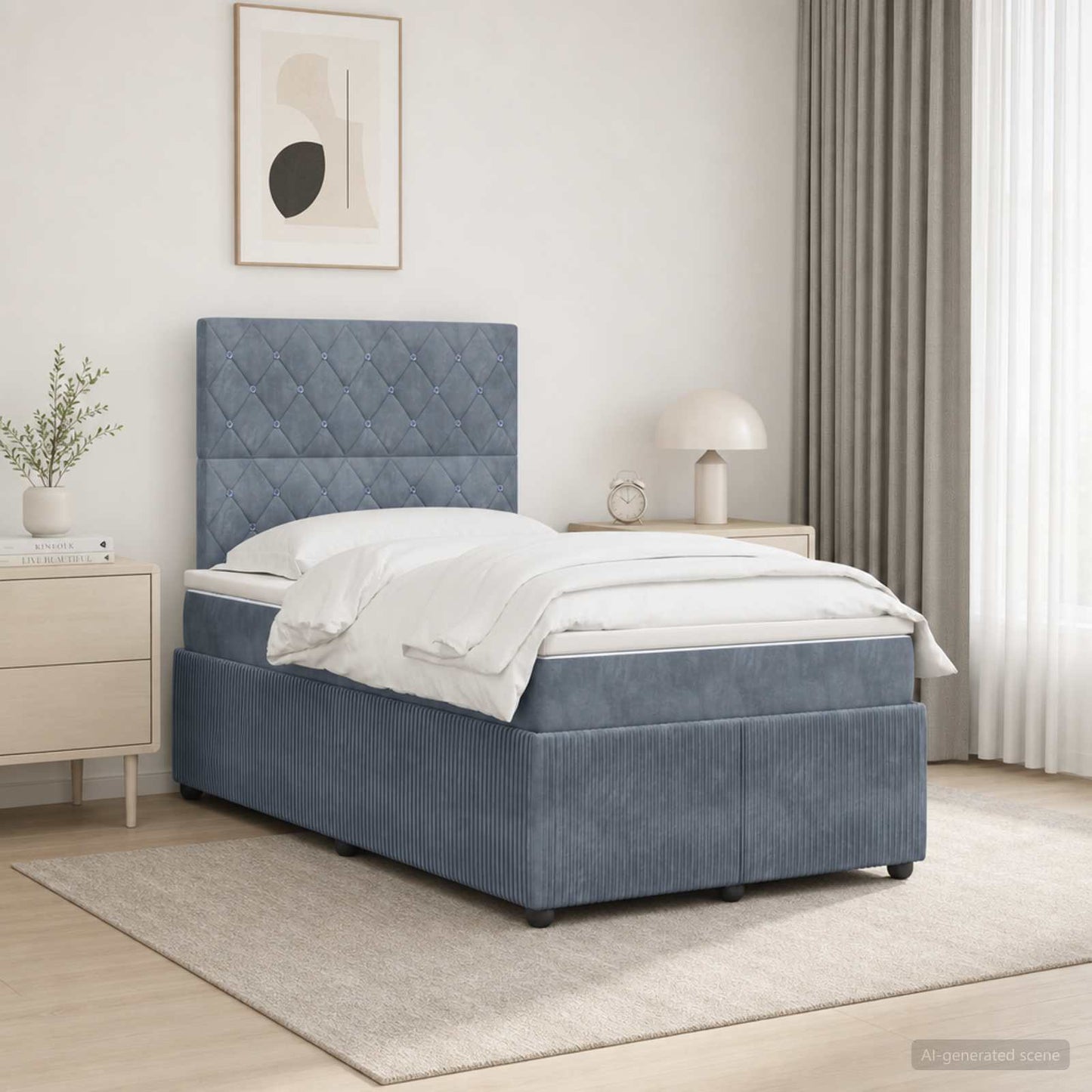 LED Boxspring Ágy Mattal Sötétszürke 120 x 190 cm Bársony