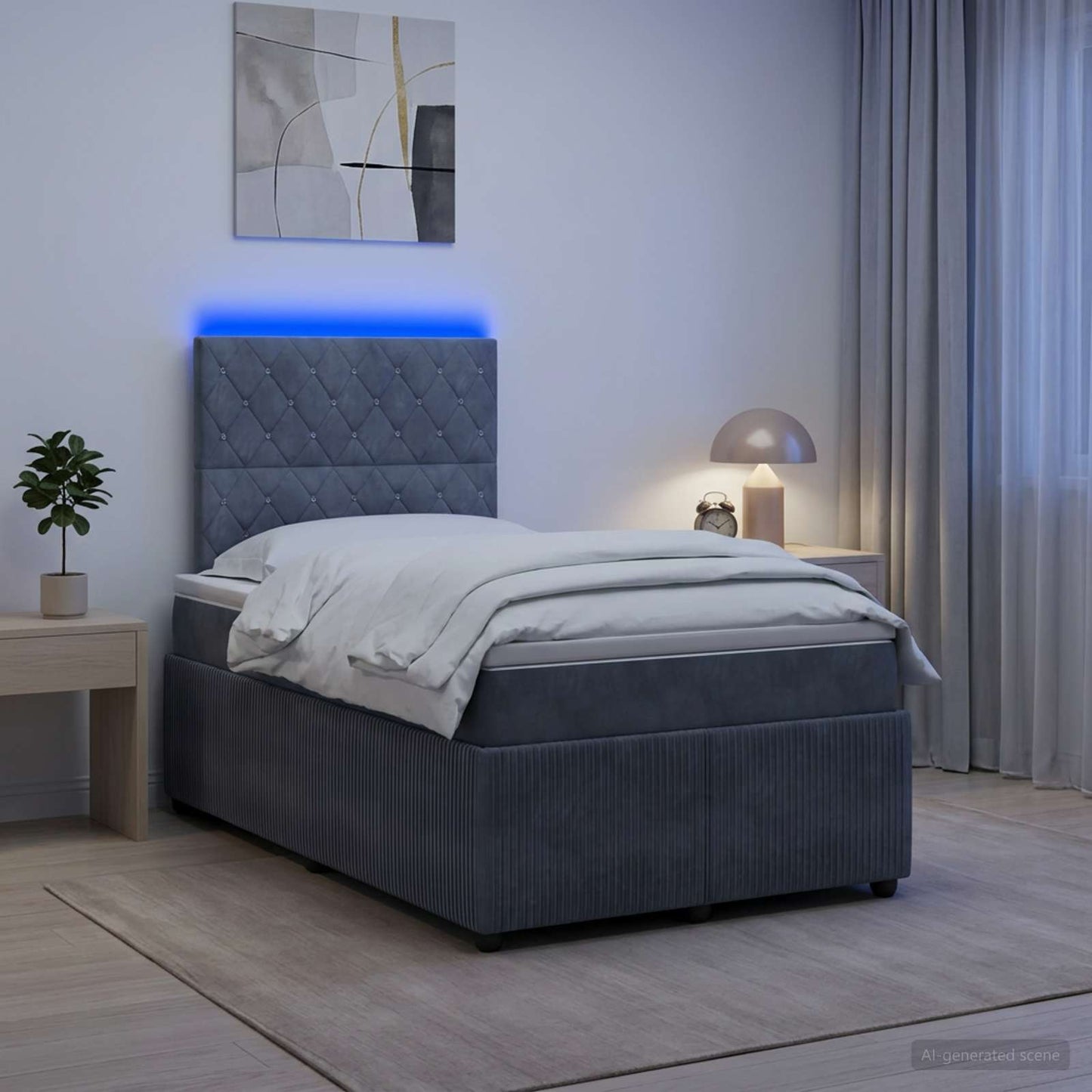 LED Boxspring Ágy Mattal Sötétszürke 120 x 200 cm Bársony