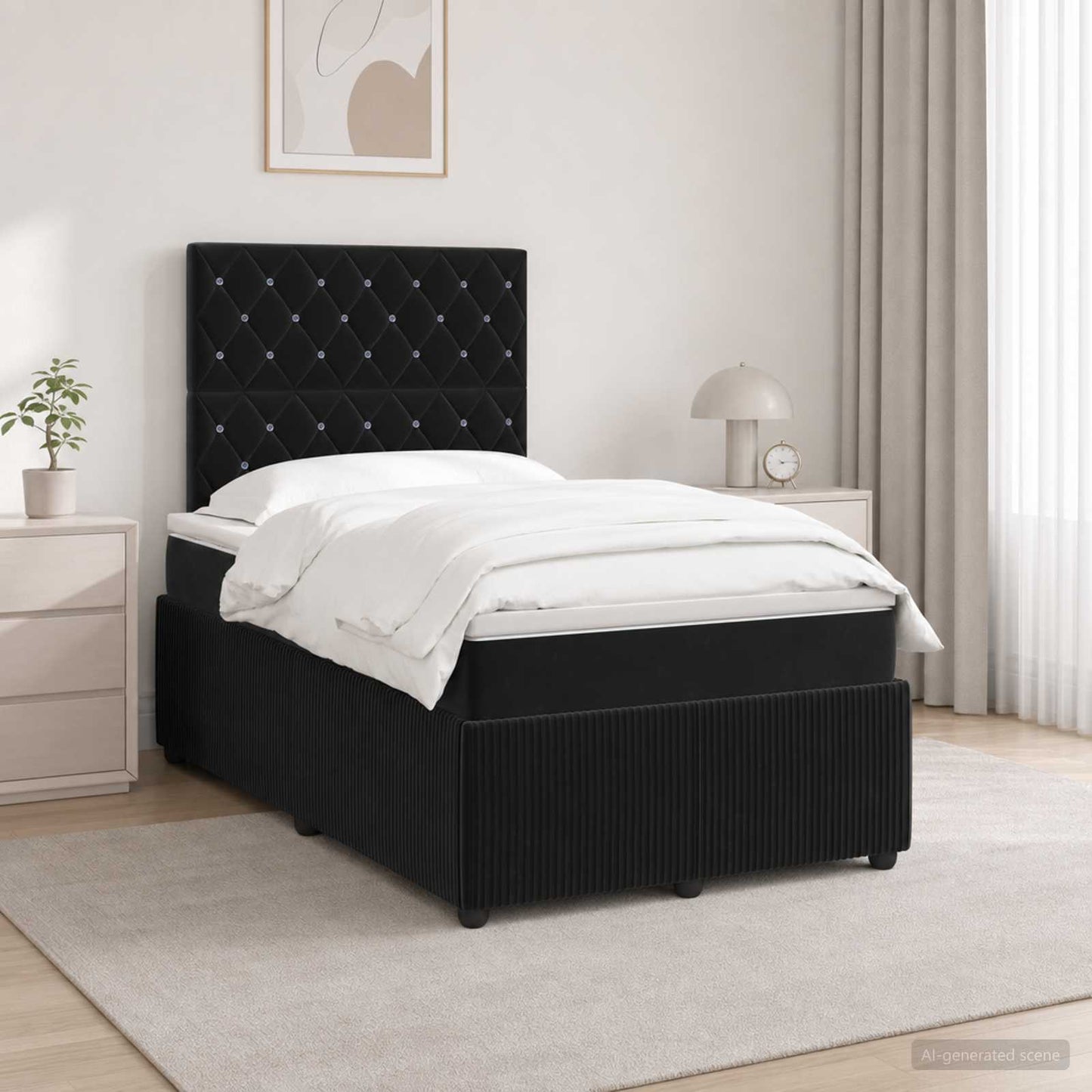 LED Boxspring Ágy Mattal Fekete 120 x 190 cm Bársony
