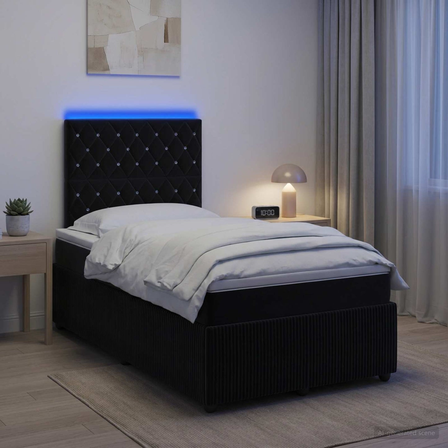 LED Boxspring Ágy Mattal Fekete 120 x 190 cm Bársony