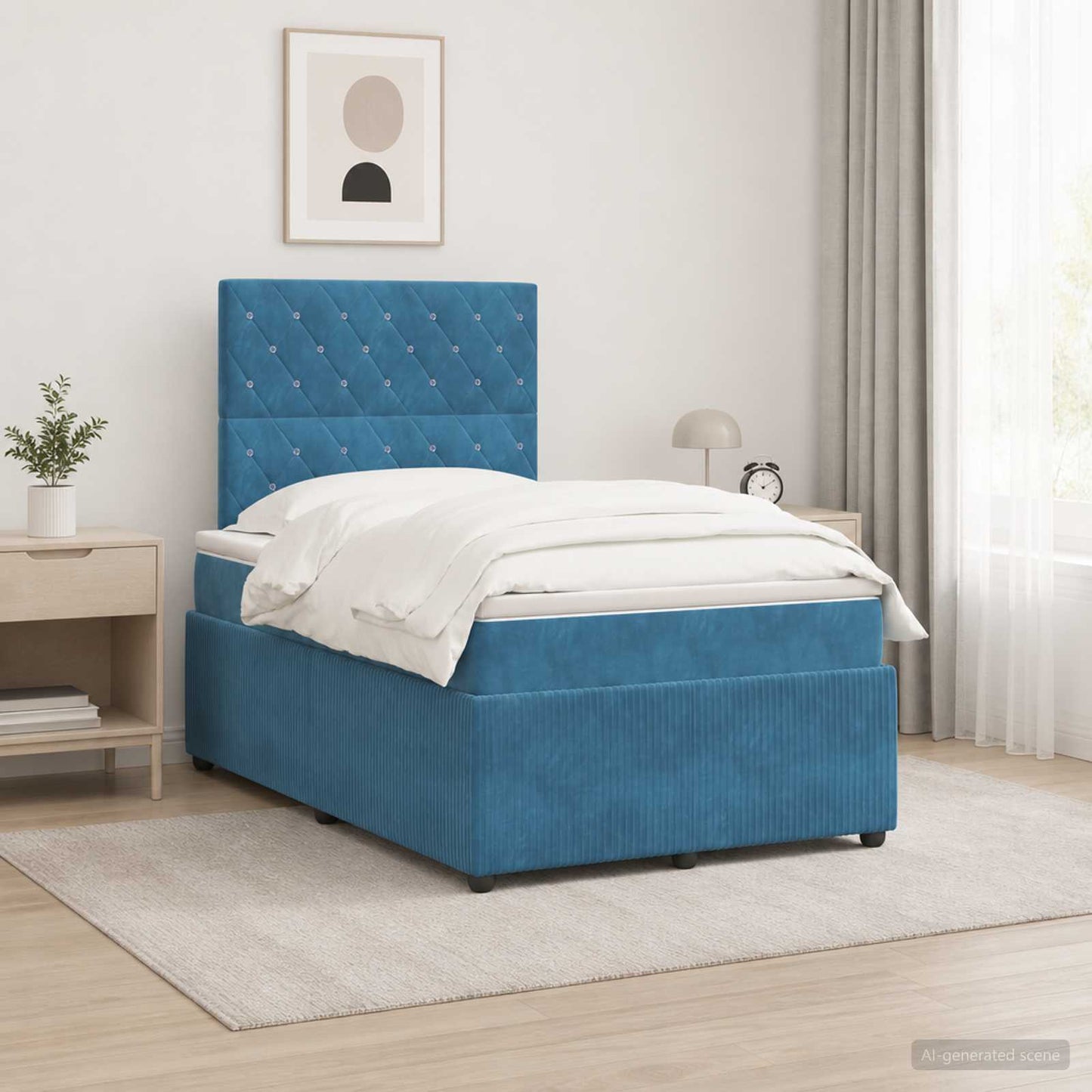 LED Boxspring Ágy Mattal fejtámlával Kék 120 x 190 cm Bársony
