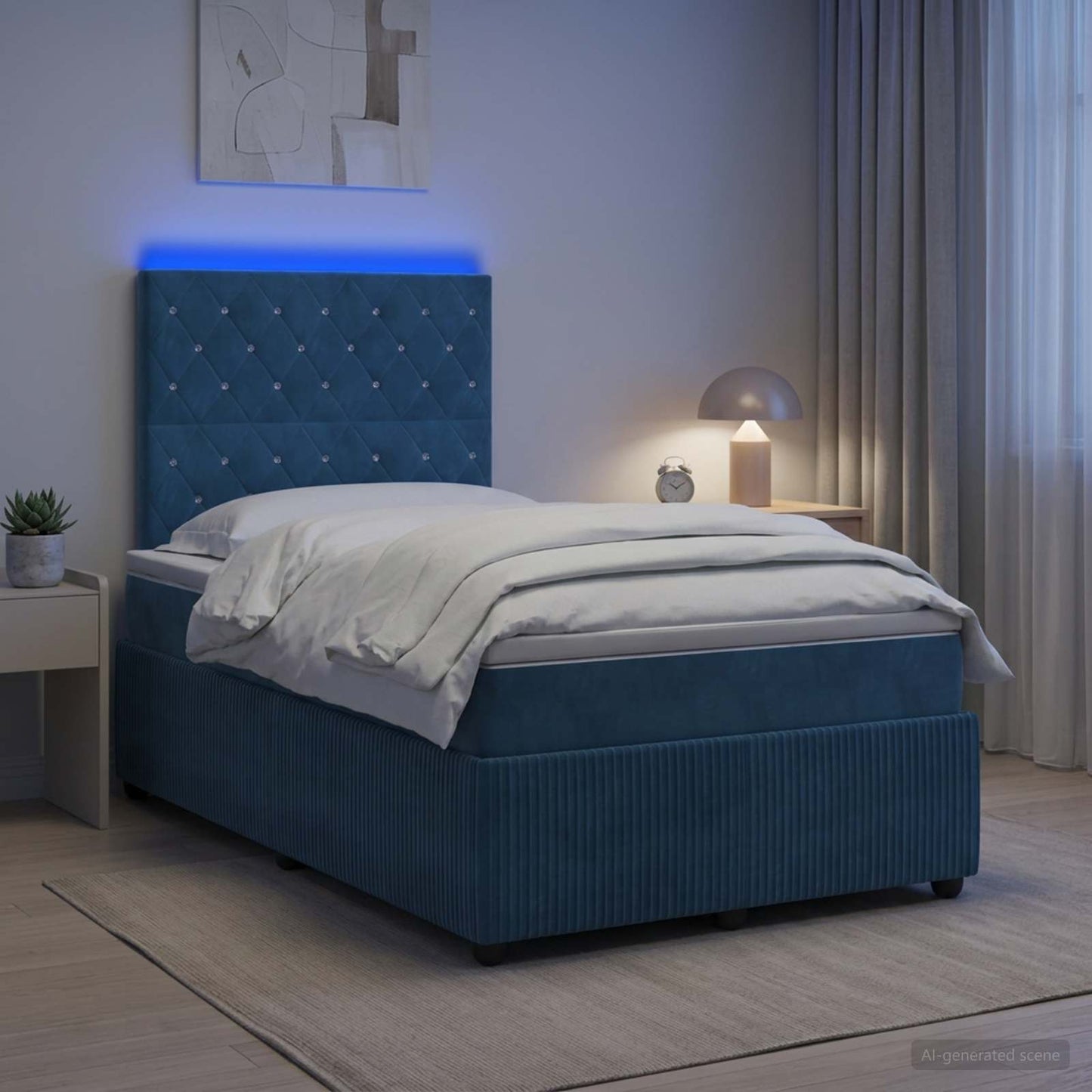 LED Boxspring Ágy Mattal fejtámlával Kék 120 x 190 cm Bársony
