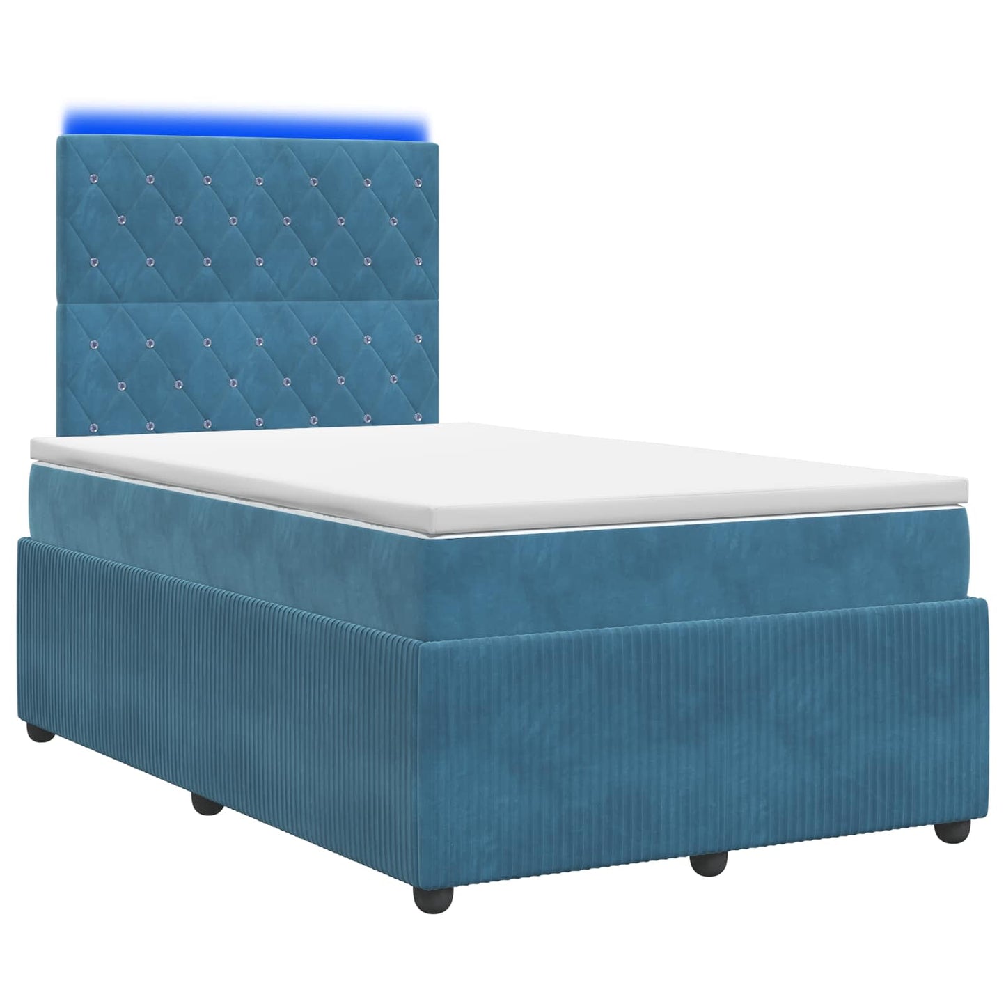 LED Boxspring Ágy Mattal fejtámlával Kék 120 x 190 cm Bársony