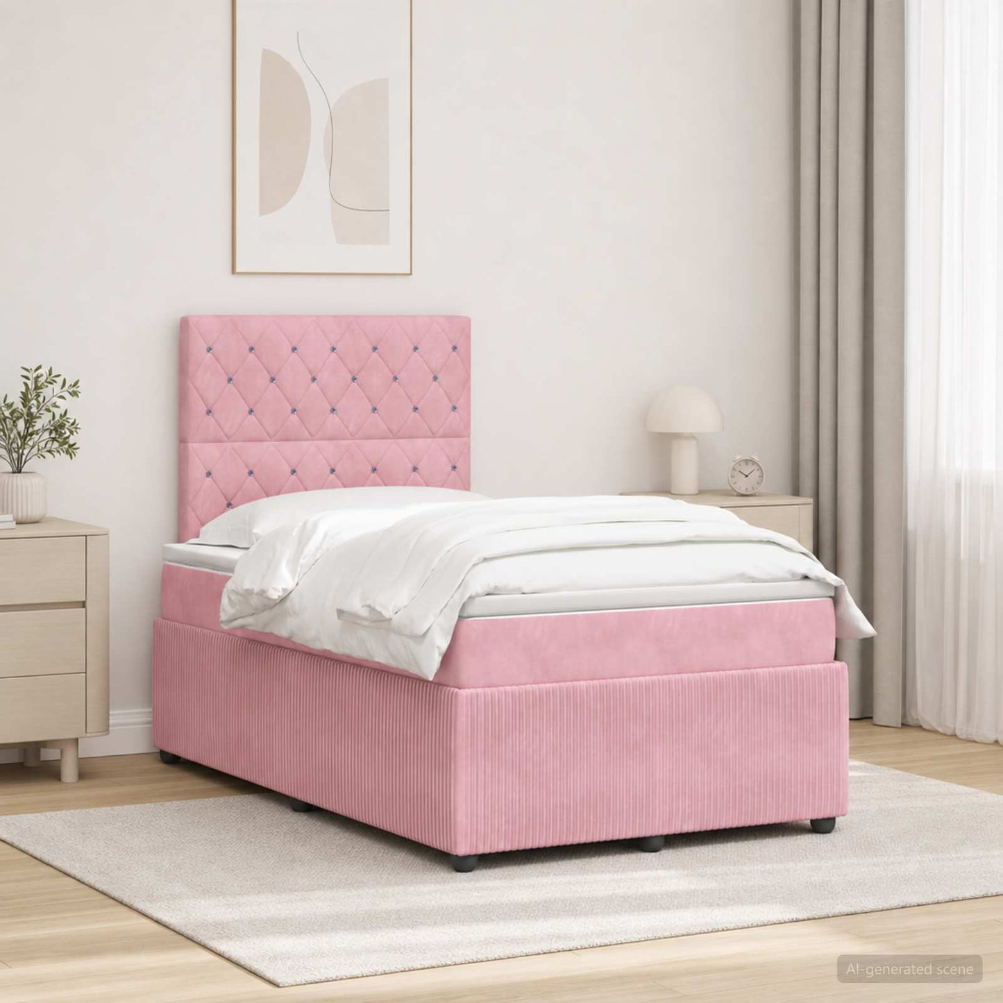 LED Boxspring Ágy Mattal Rózsaszín 120 x 190 cm Bársony
