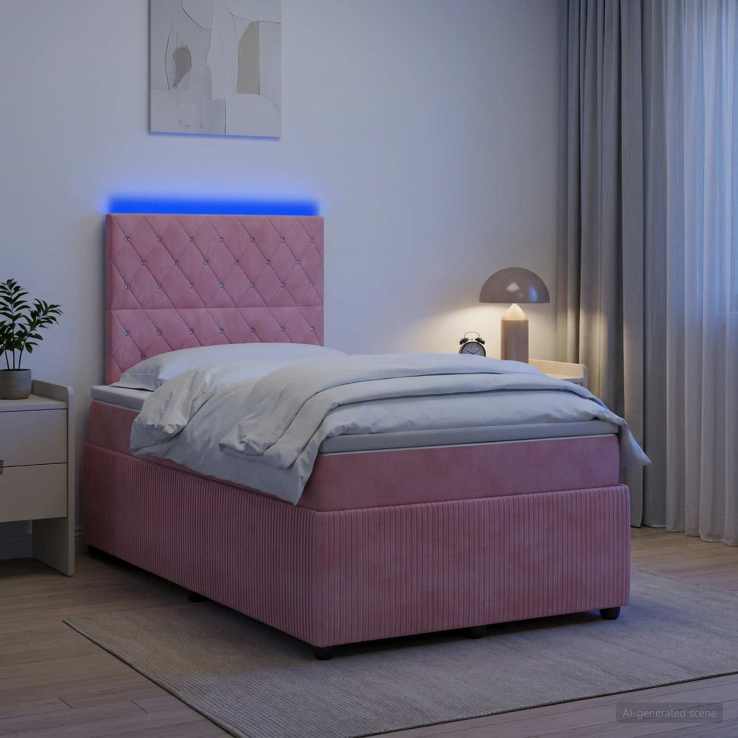 LED Boxspring Ágy Mattal Rózsaszín 120 x 190 cm Bársony