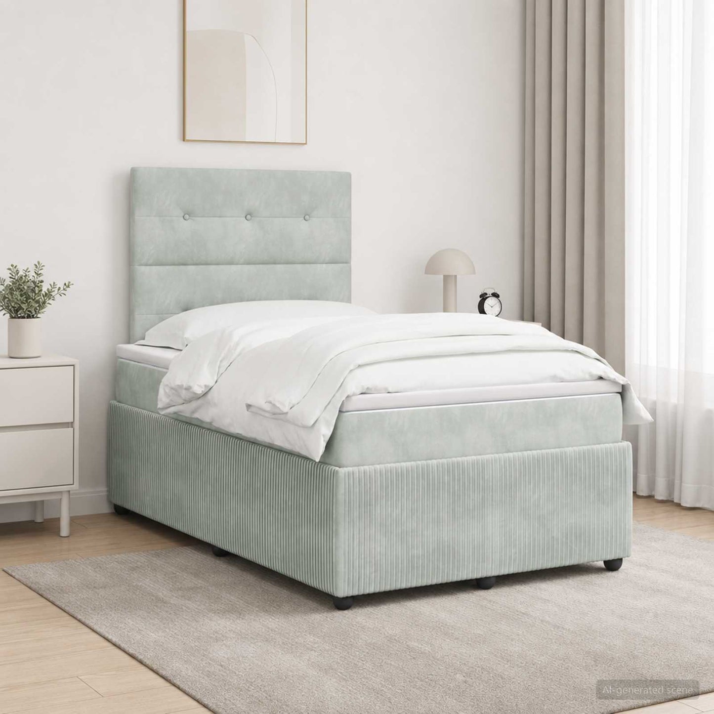 LED Boxspring Ágy Mattal Világosszürke 120 x 190 cm Bársony