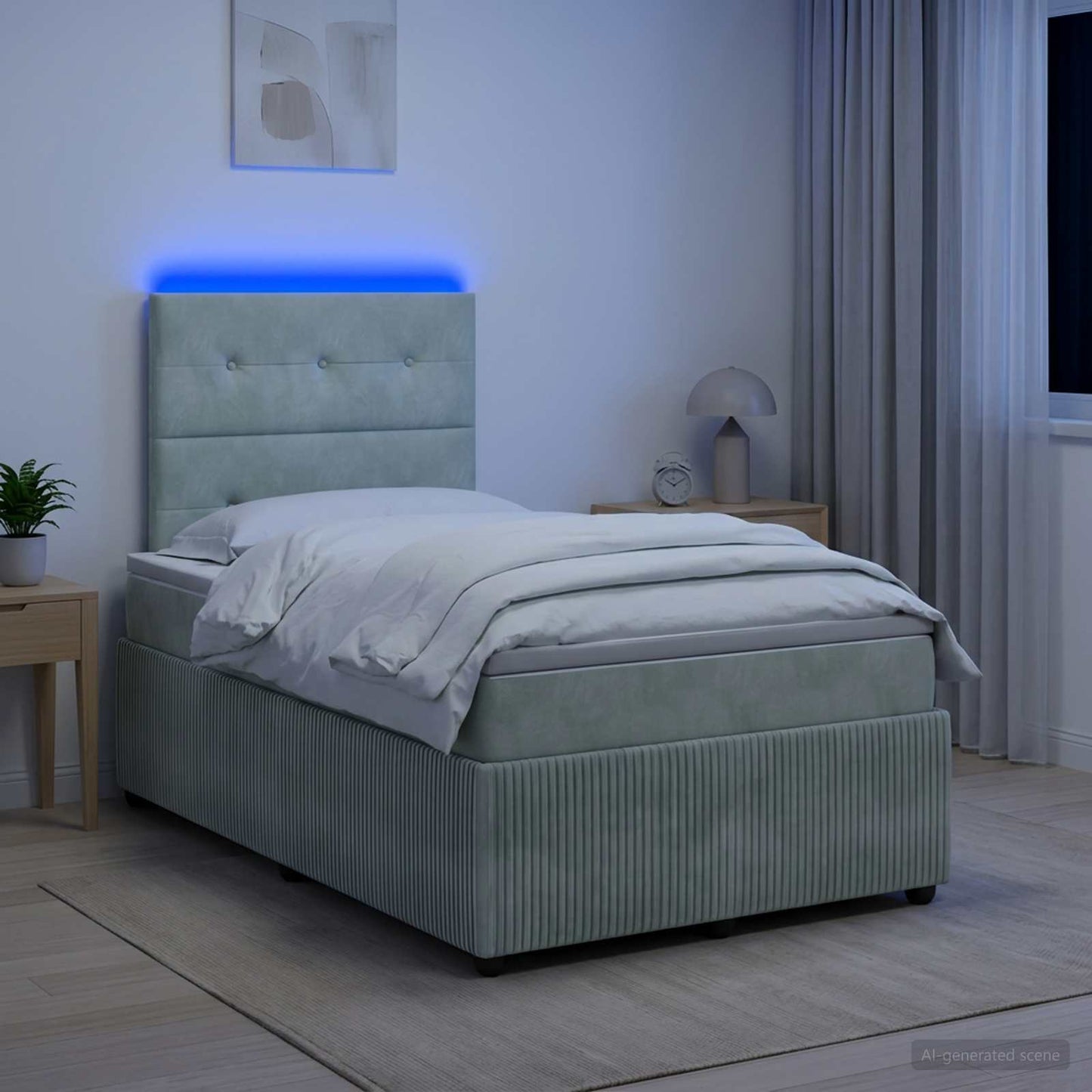 LED Boxspring Ágy Mattal Világosszürke 120 x 190 cm Bársony