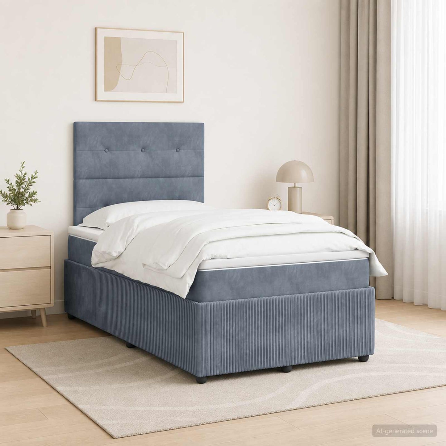 LED Boxspring Ágy Mattal Sötétszürke 120 x 190 cm Bársony