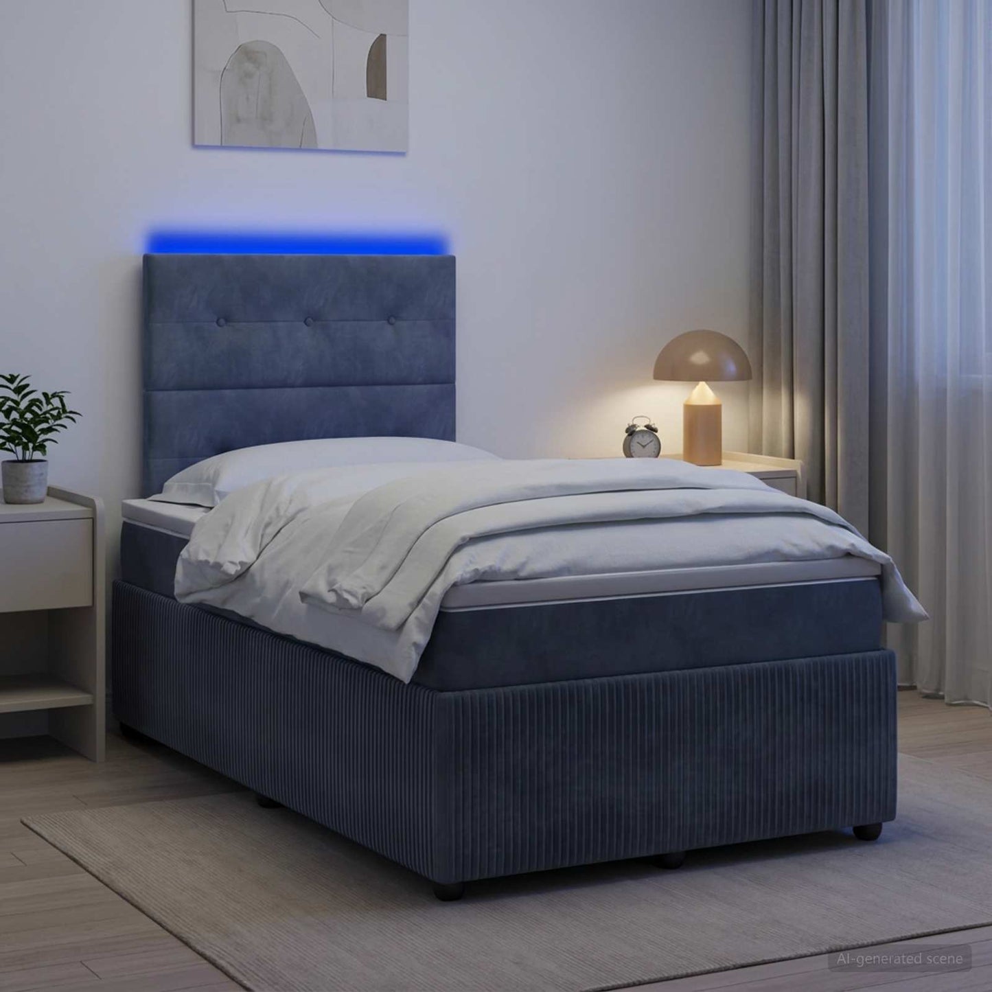 LED Boxspring Ágy Mattal Sötétszürke 120 x 190 cm Bársony