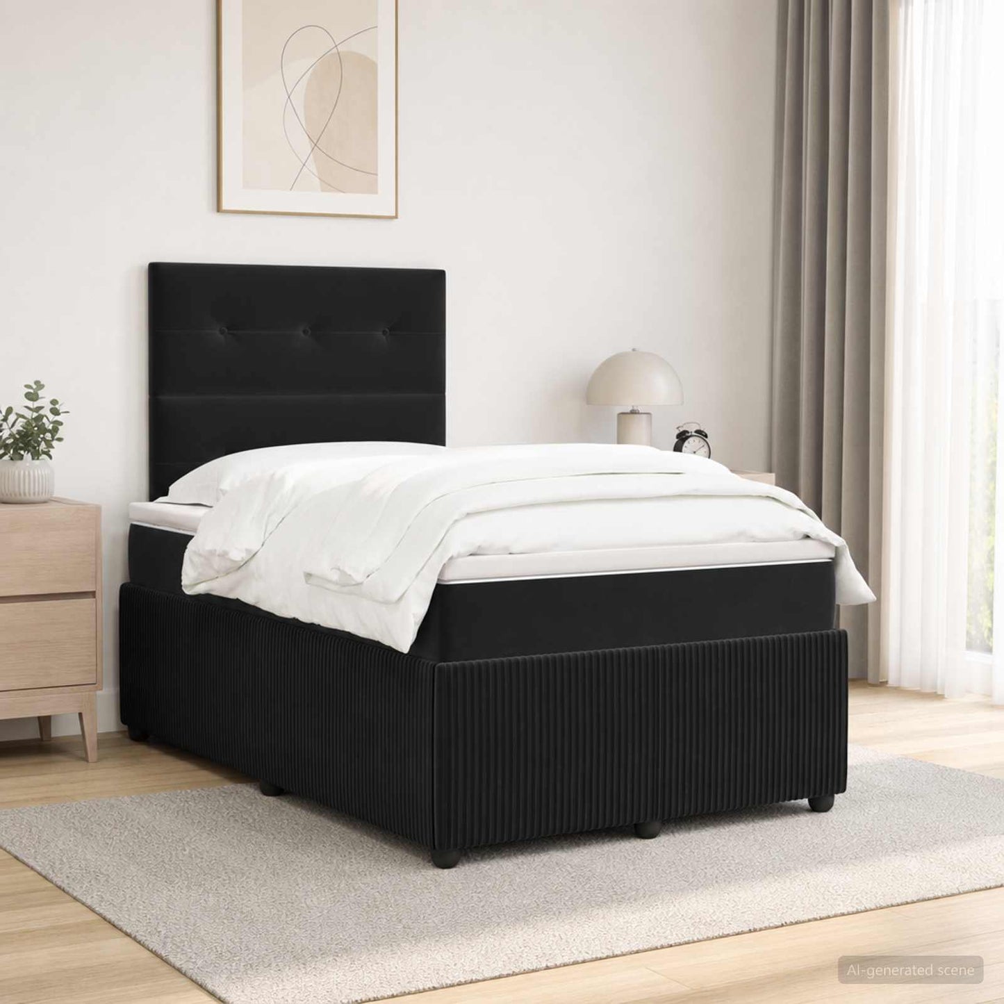 LED Boxspring Ágy Mattal Fekete 120 x 190 cm Bársony