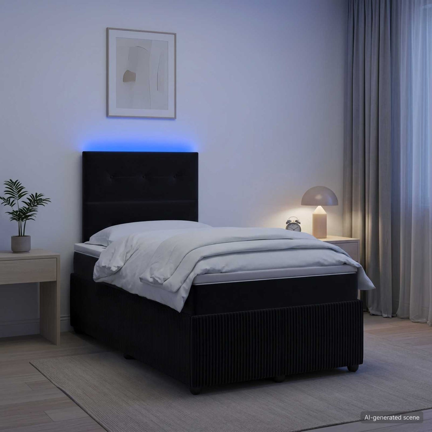 LED Boxspring Ágy Mattal Fekete 120 x 190 cm Bársony