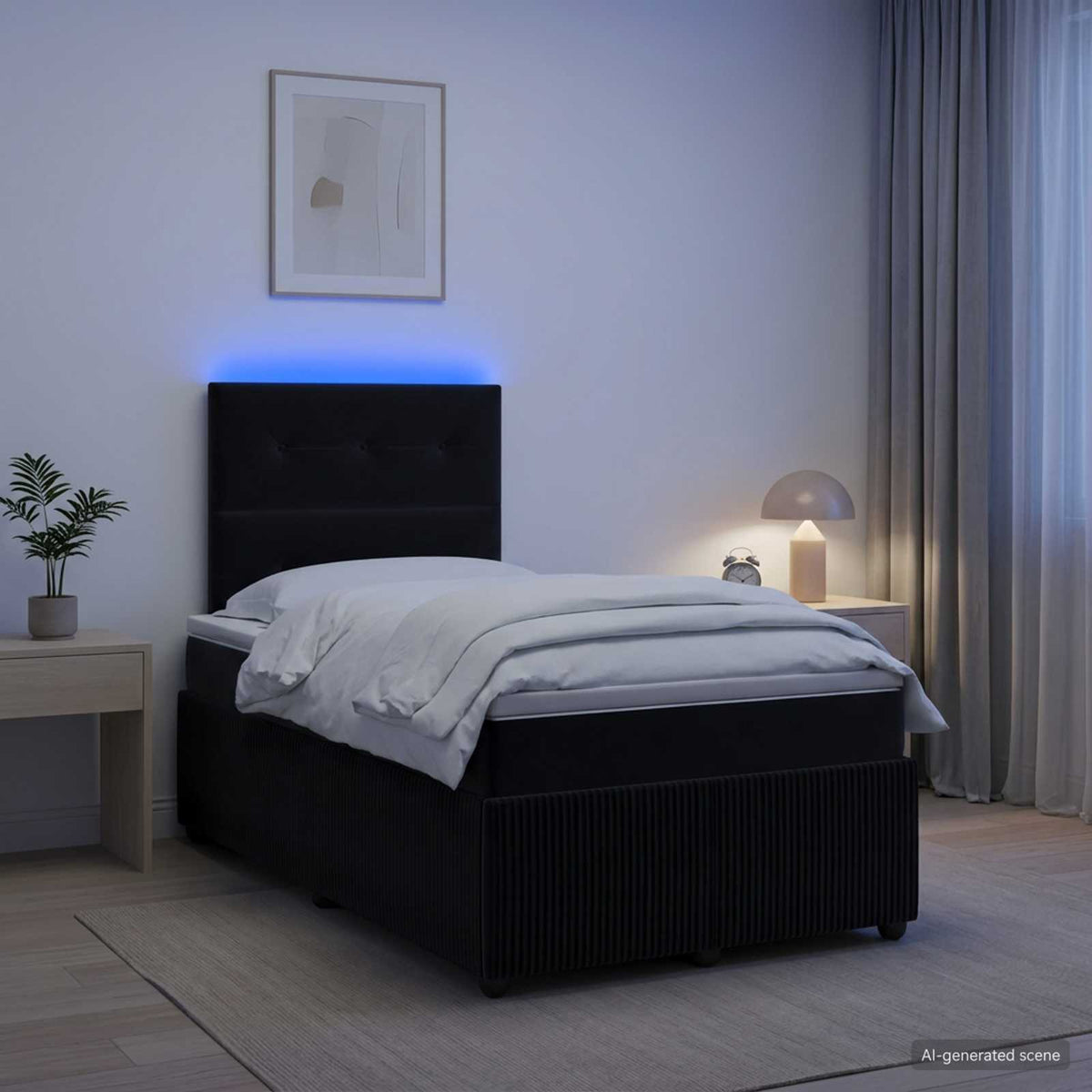 LED Boxspring Ágy Mattal Fekete 120 x 200 cm Bársony