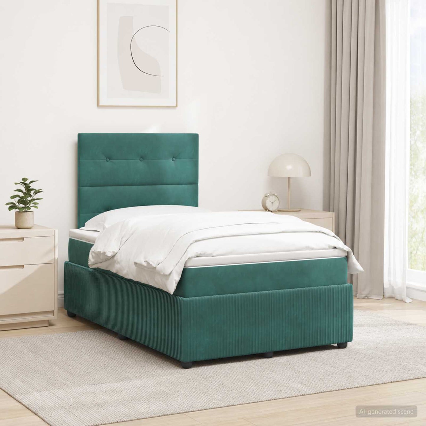 LED Boxspring Ágy Mattal Sötétzöld 120 x 190 cm Bársony